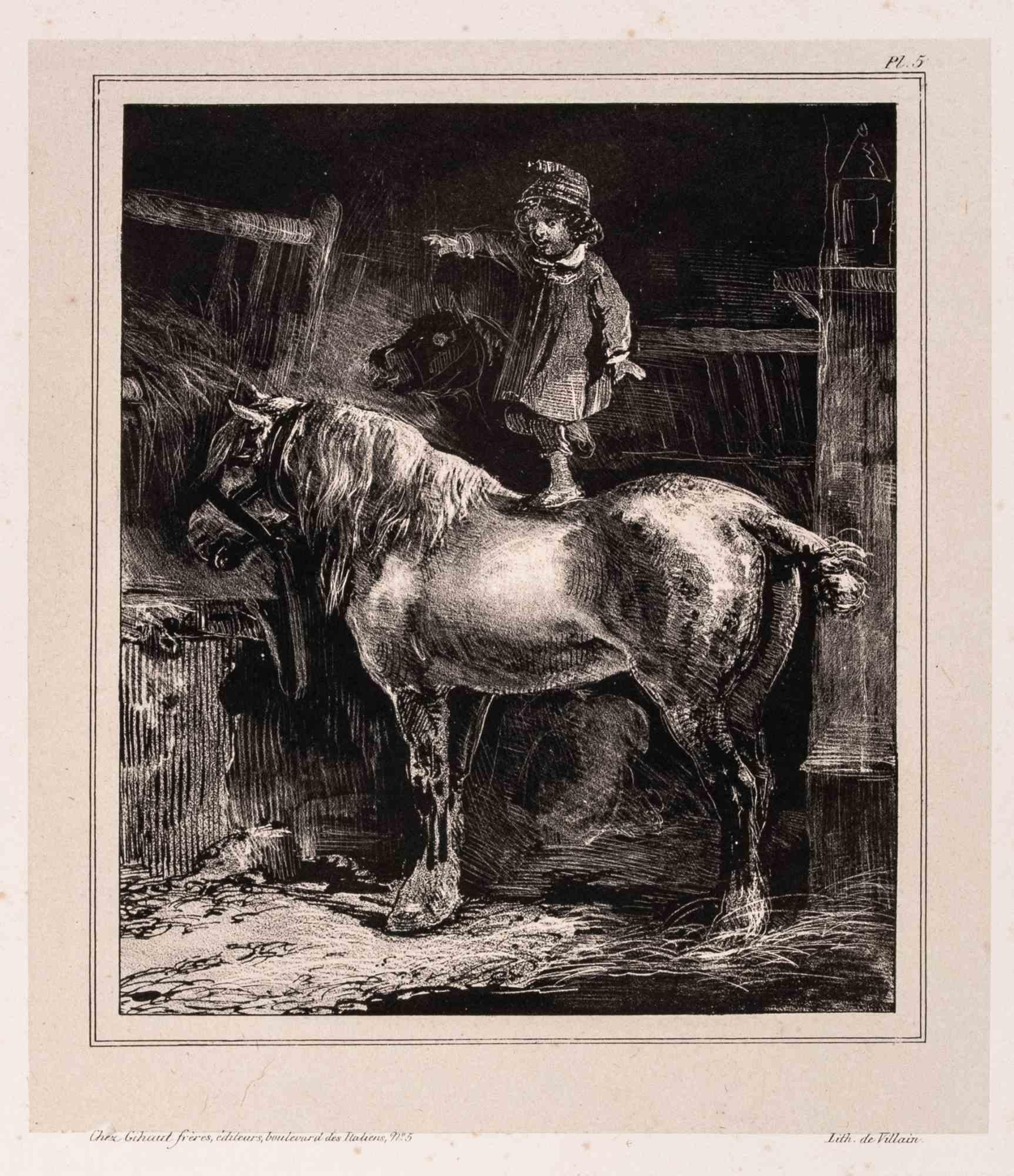 Figurative Print Nicolas Toussaint Charlet - L'enfant  - Lithographie originale de N. Toussaint Charlet - Début du XIXe siècle