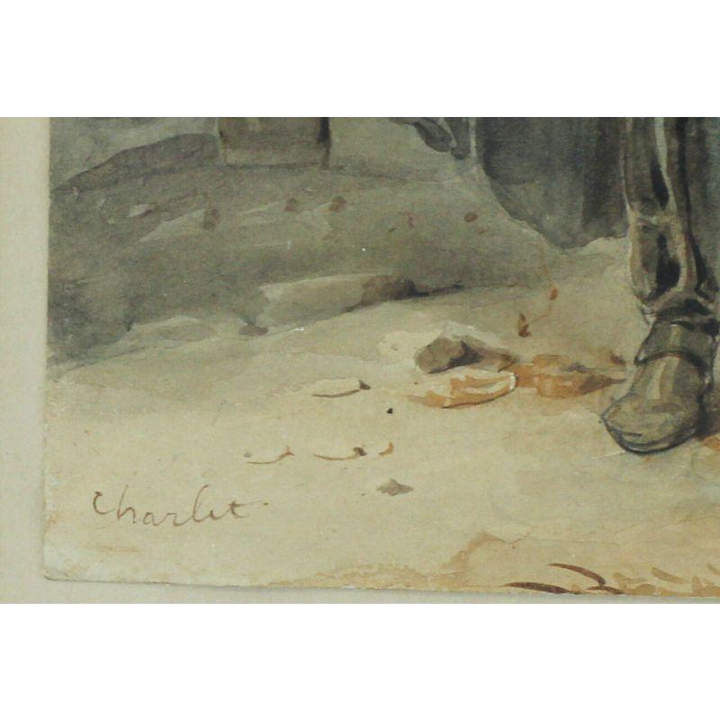 Nicolas Toussaint Charlet Watercolor Painting Napoleon Bonapart In Good Condition For Sale In Gardena, CA