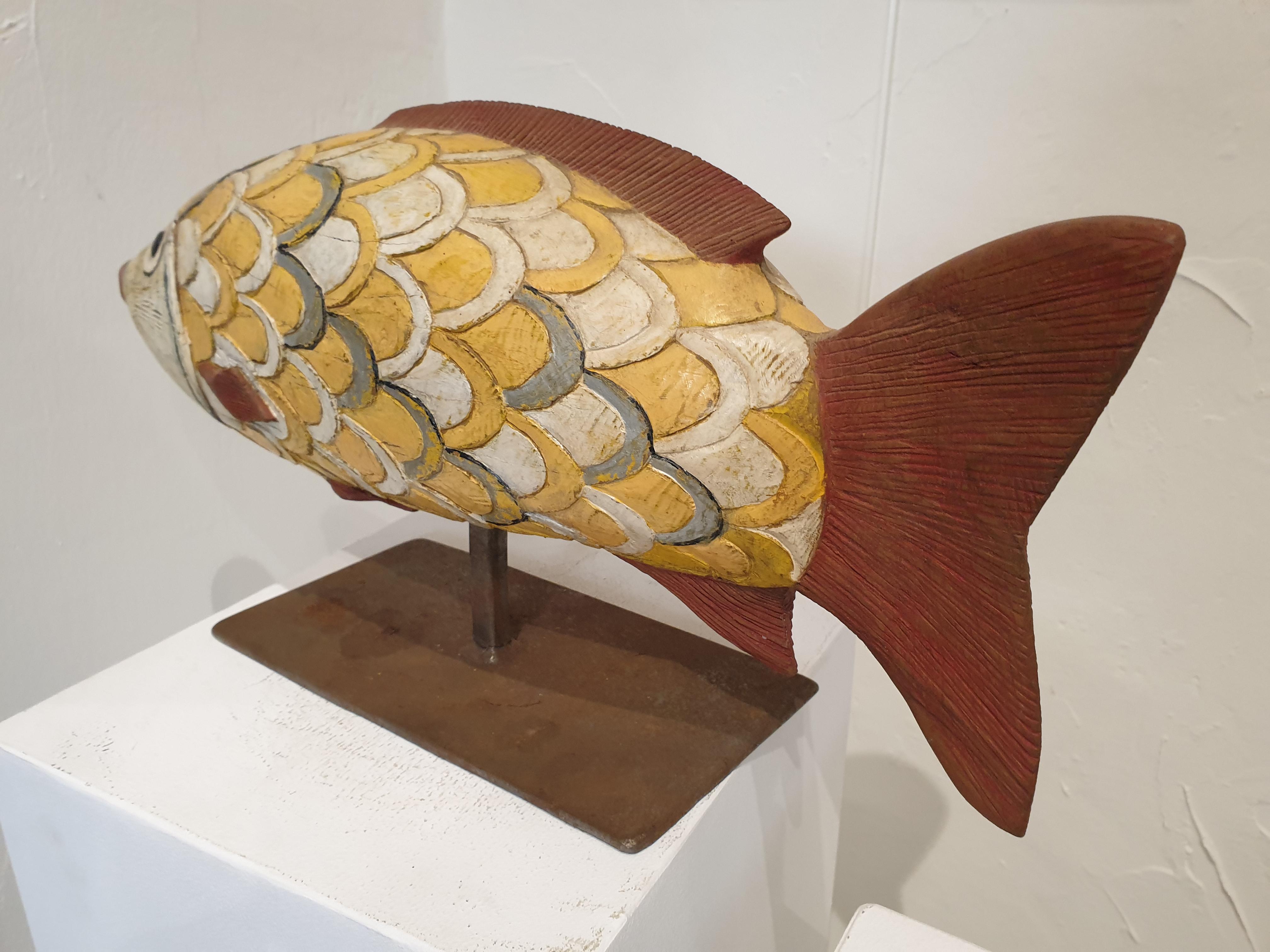 Sculpture of a Fish in Painted and Carved Wood. Le Poisson. 4