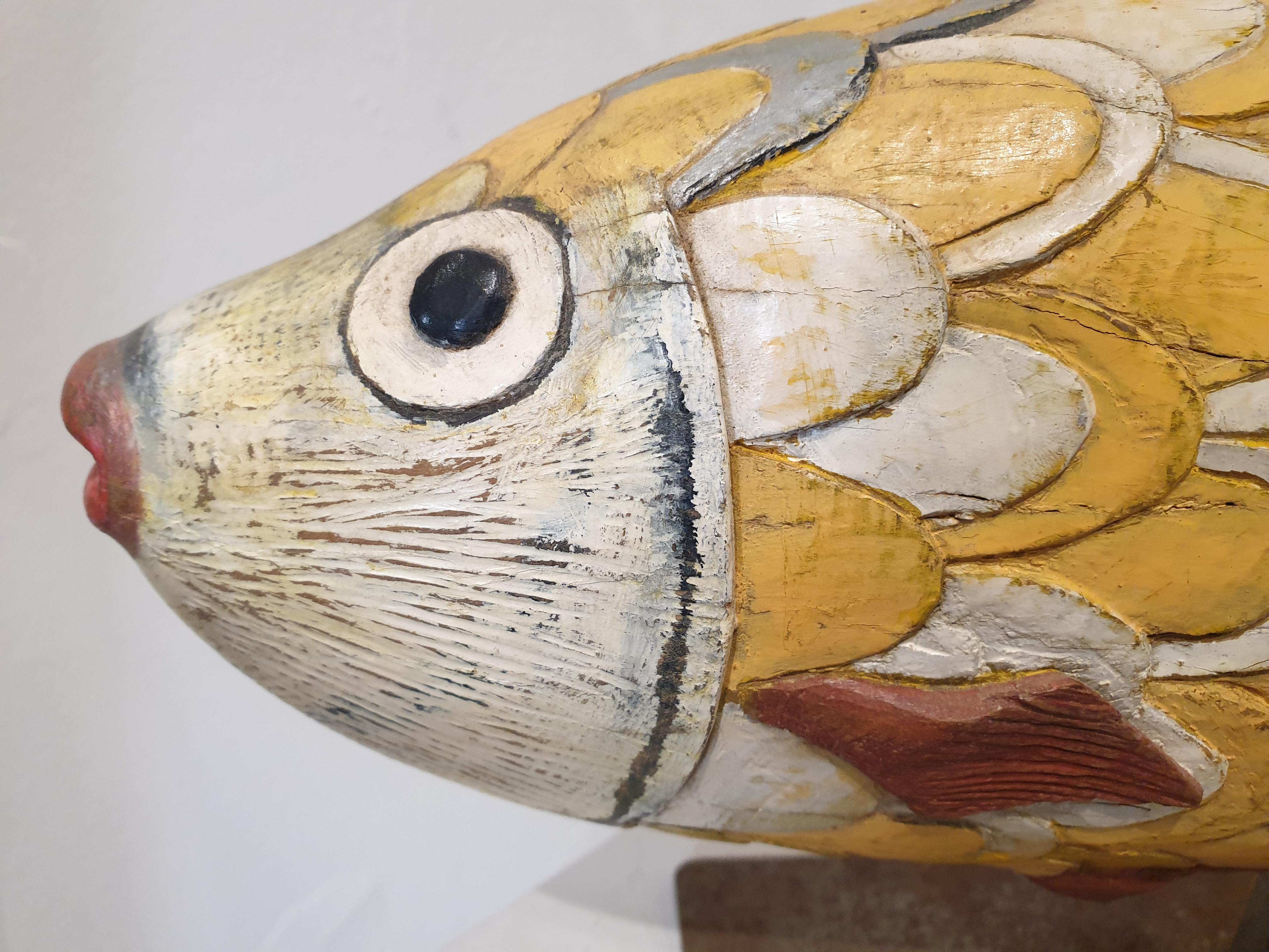 Sculpture of a Fish in Painted and Carved Wood. Le Poisson. 5