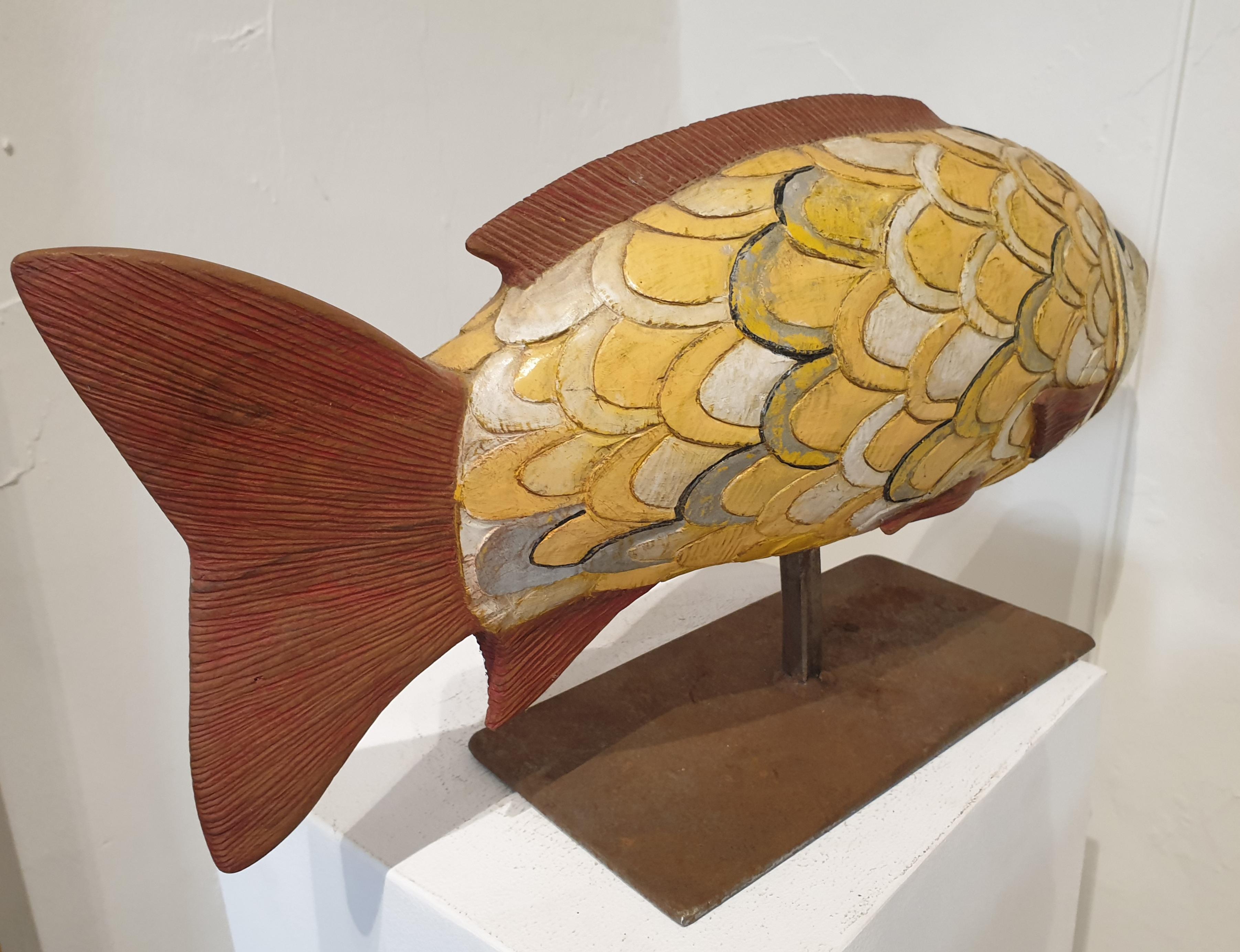 Sculpture of a Fish in Painted and Carved Wood. Le Poisson. 2