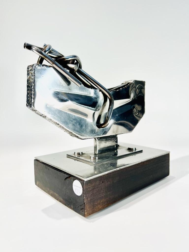 Other Nicolas Vlavianos Greek steel 1974 sculpture with wood base signed For Sale