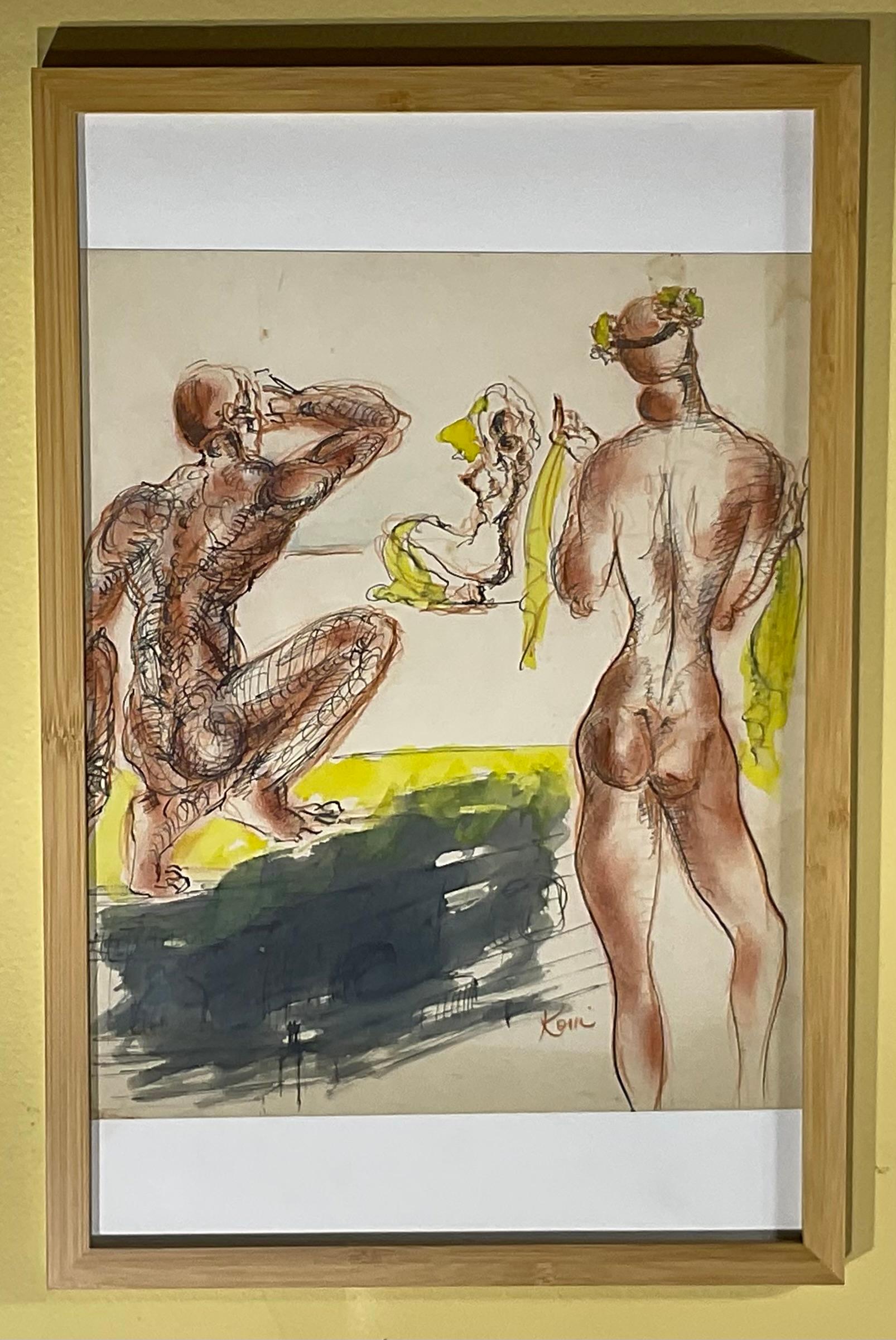 




Elegant travail manuel sur papier probablement au pastel ou à l'aquarelle par l'Artistics
Représentation du nu de deux femmes et d'un homme, joliment réalisée, encadrée professionnellement dans un nouveau cadre en bois de bambou. Prêt à être