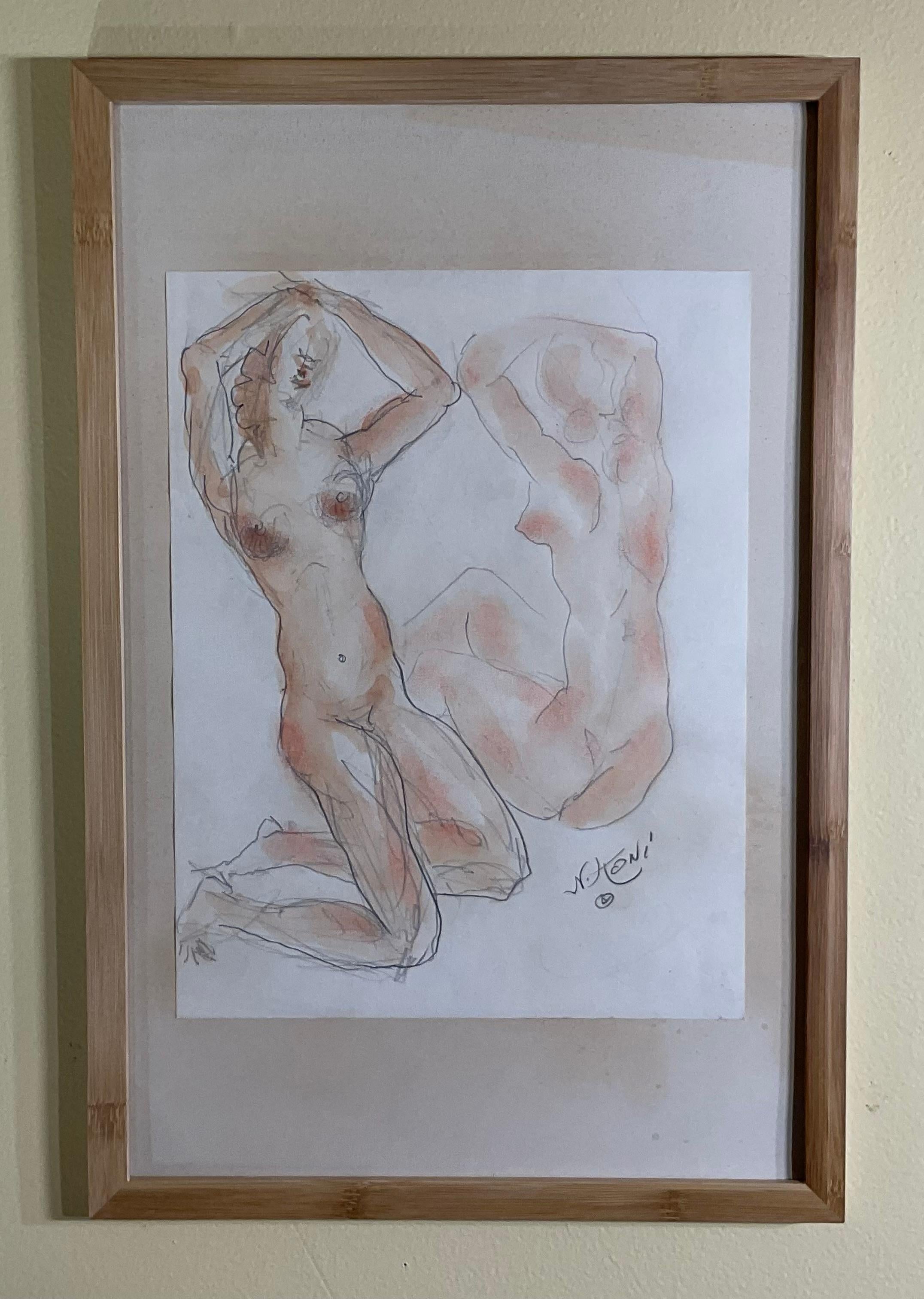 Dipinto a mano Nicolaus Koni nudo, opera originale su carta in vendita