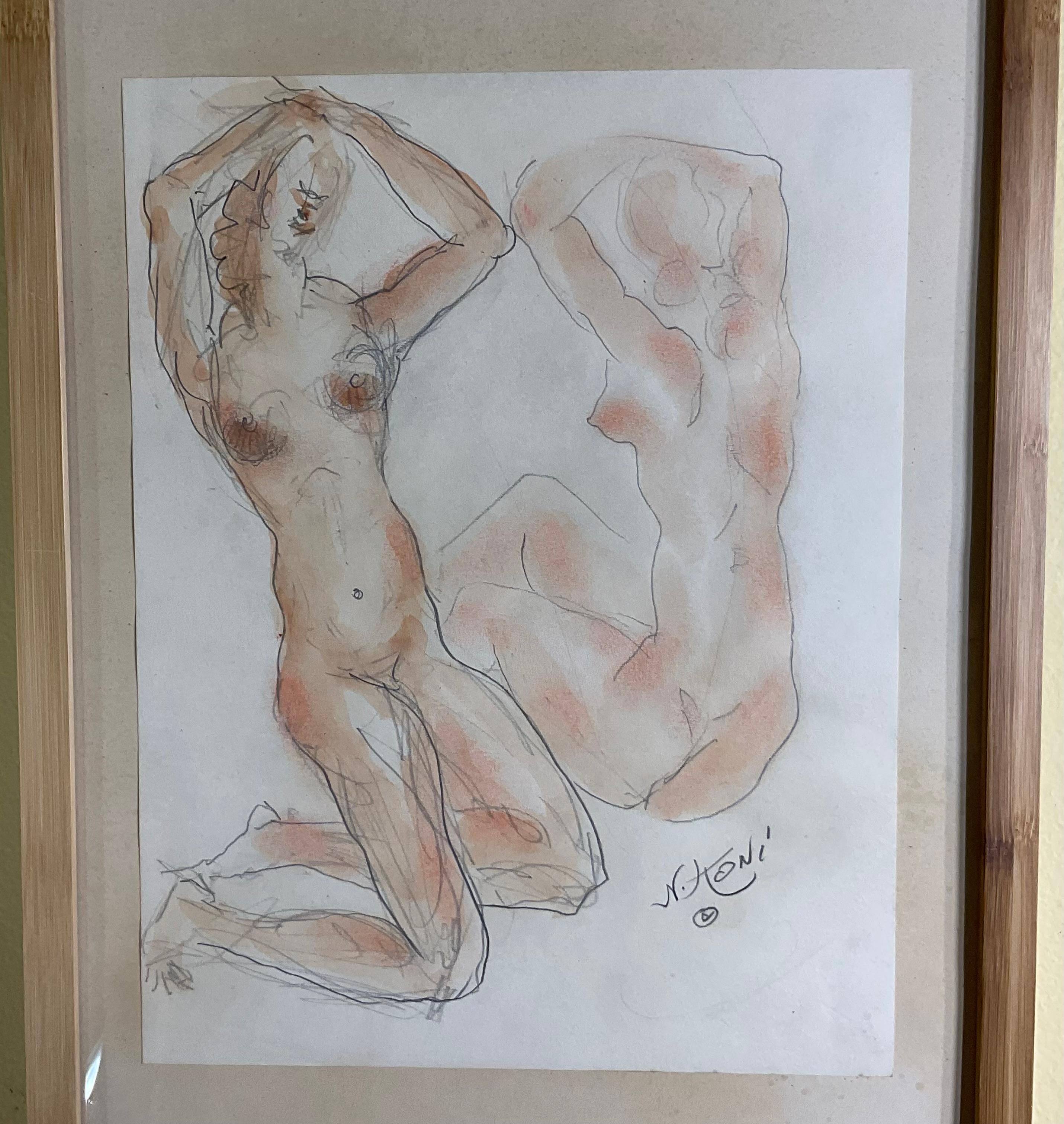 XX secolo Nicolaus Koni nudo, opera originale su carta in vendita