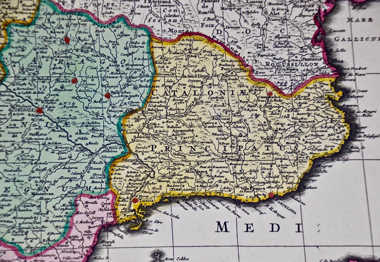 Spain and Portugal: A Hand-colored 17th/18th Century Map by Visscher  For Sale 2