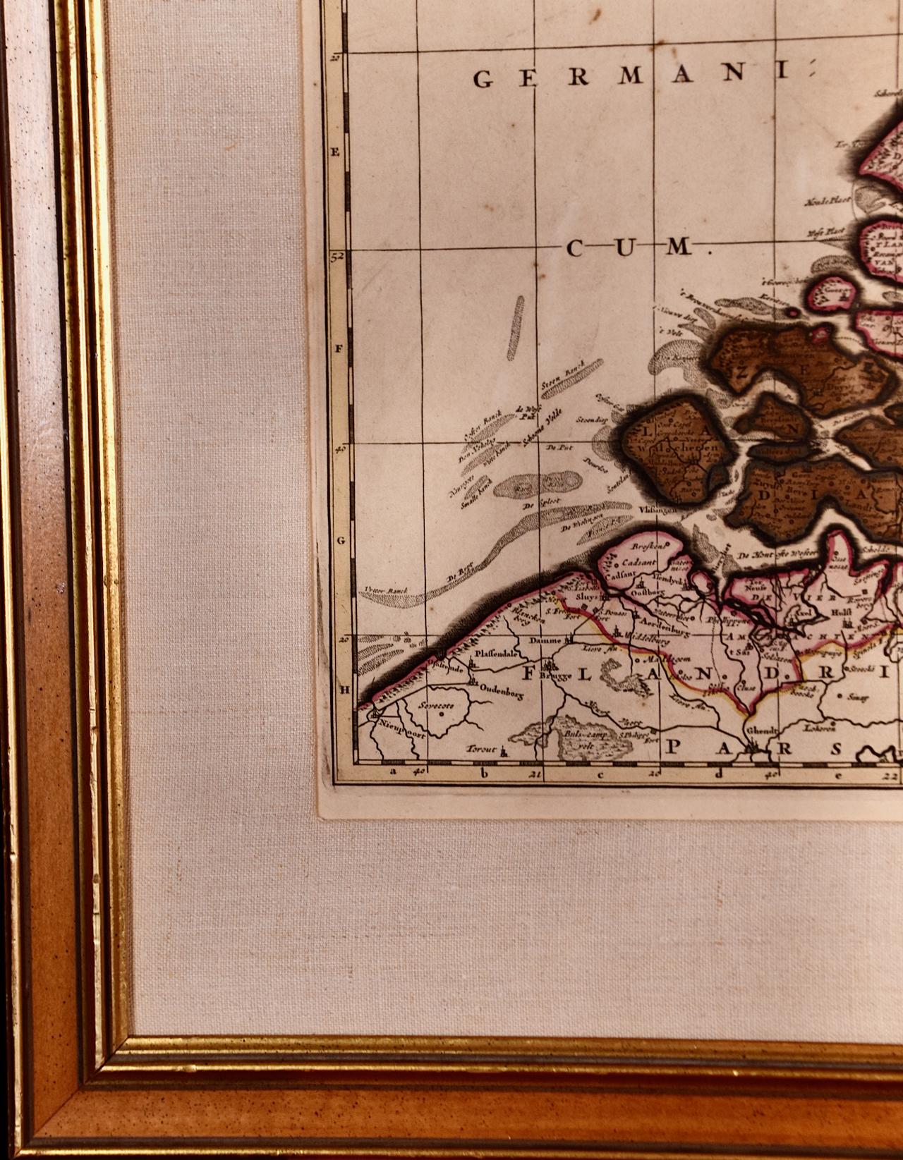 Belgium and the Netherlands: A Hand-colored 17th Century Map by Visscher For Sale 1