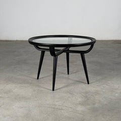 Nicolay Diulgheroff Semi-Matte Black Lacquer Round Coffee Table, Italy 1950s