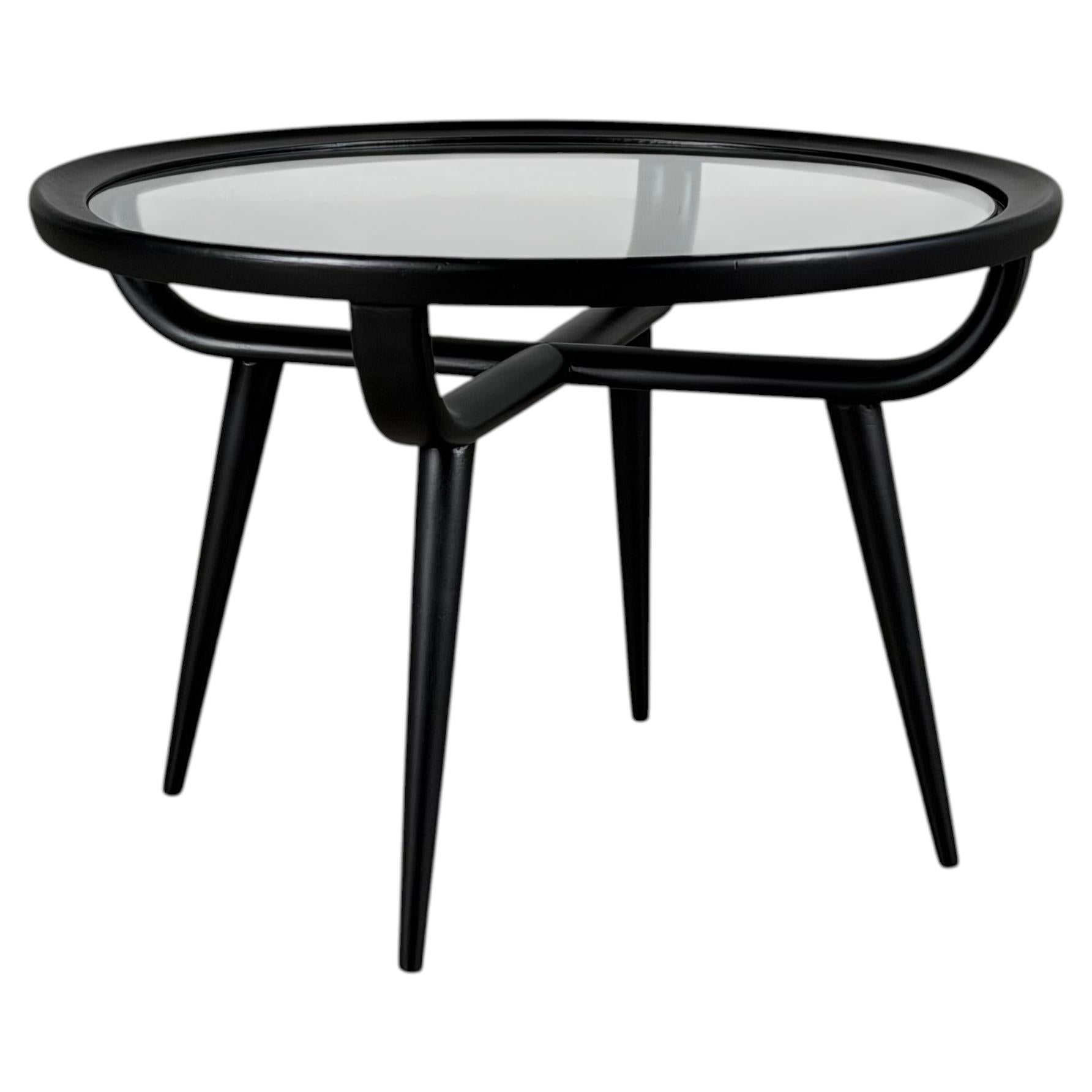 Nicolay Diulgheroff Semi-Matte Black Lacquer Round Coffee Table, Italy 1950s