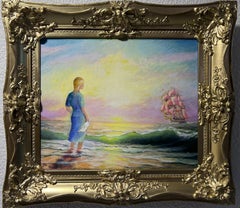 Künstlerin Dobritsin, Ölgemälde auf Leinwand, Meereslandschaft, „At Dawn“, Goldrahmen