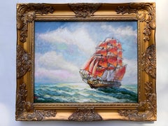 Artist Dobritsin Oil painting on canvas, seascape, Sailing ship, Framed