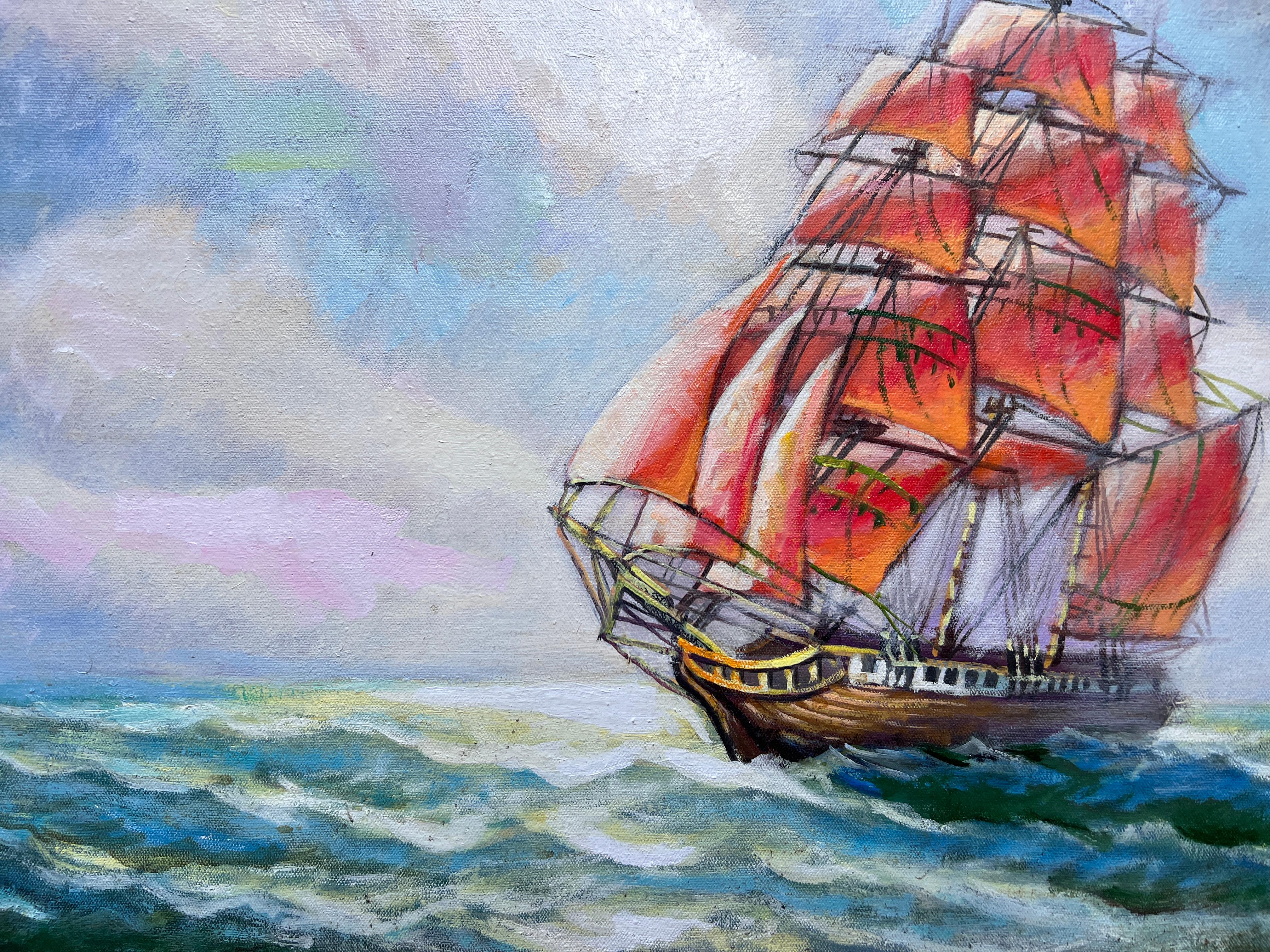 vintage ship oil painting