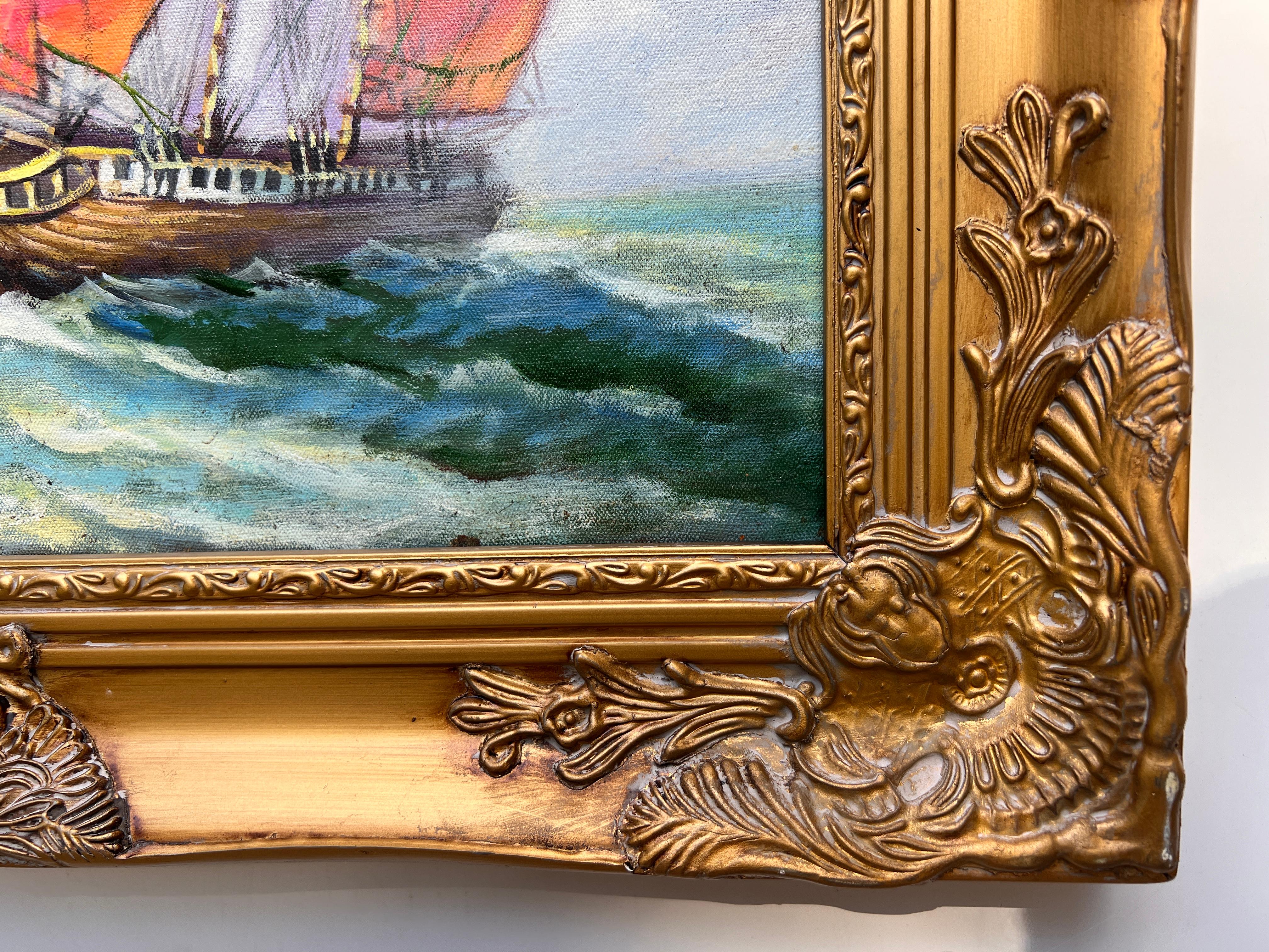 Artist Dobritsin Oil painting on canvas, seascape, Sailing ship, Framed For Sale 2