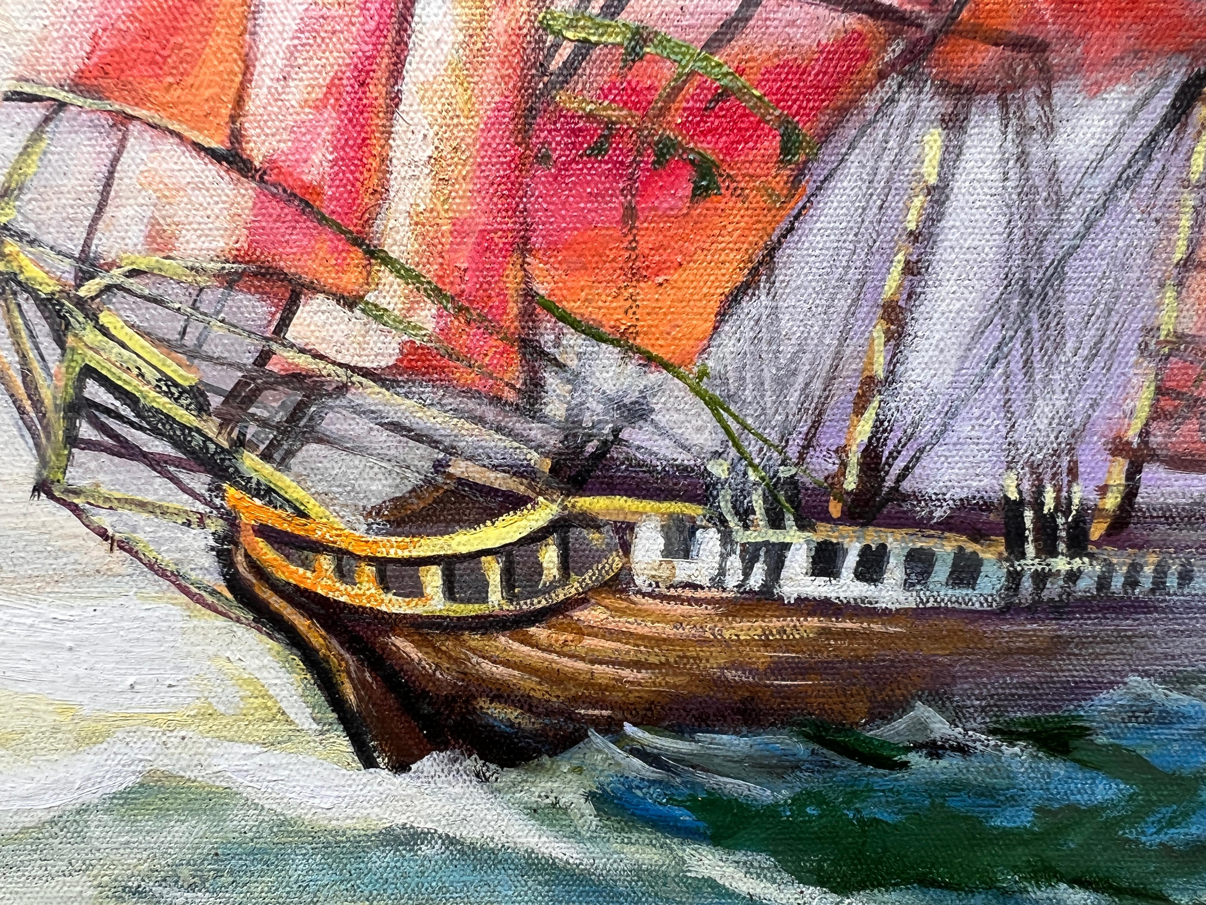 Artist Dobritsin Oil painting on canvas, seascape, Sailing ship, Framed For Sale 4