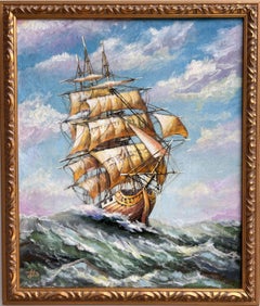Artist Dobritsin Oil painting on canvas, seascape, Sailing ship, Framed