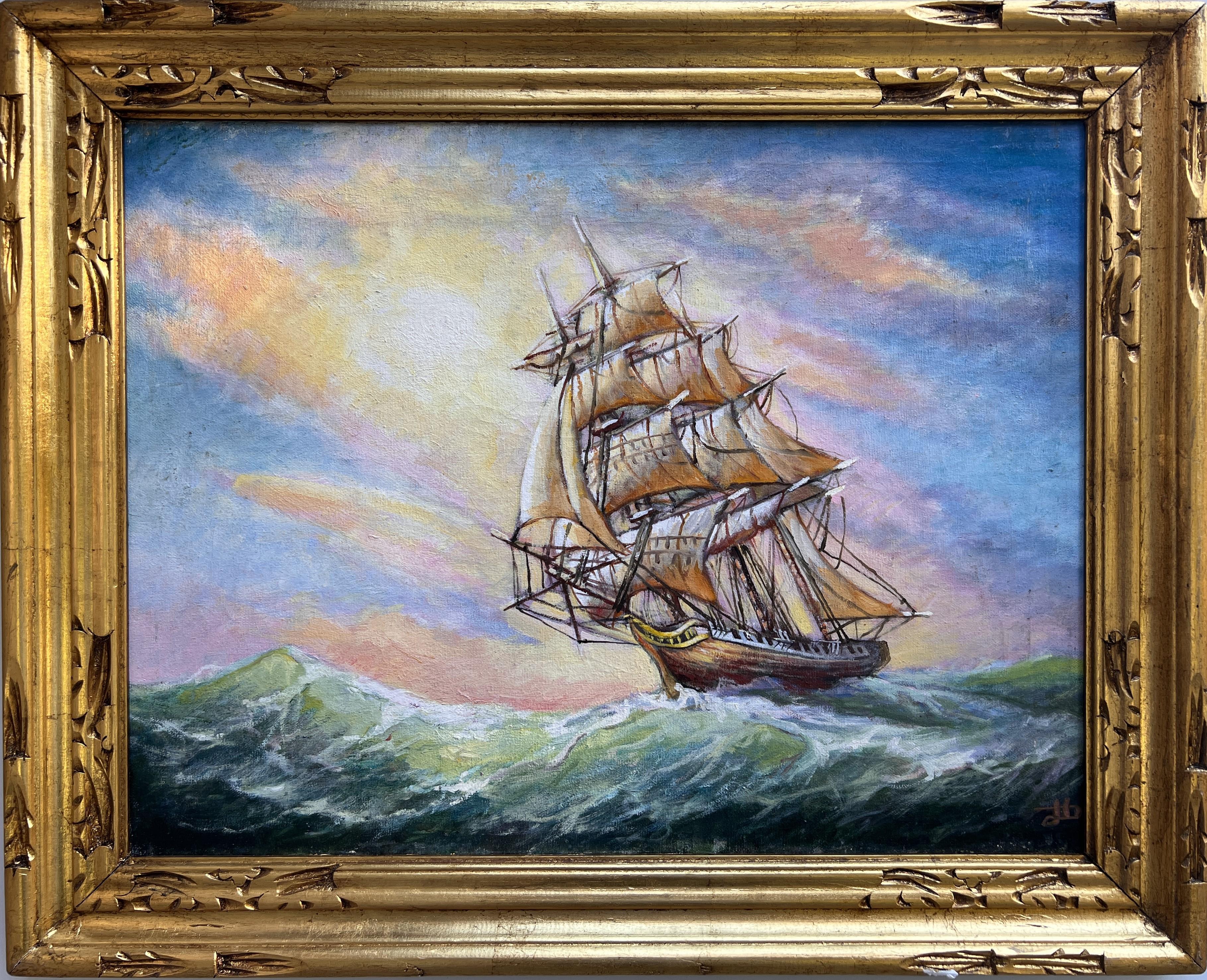 Nicolay Dobritsin  Landscape Painting - Artist Dobritsin Oil painting on canvas, seascape, "Through the Storm" Framed