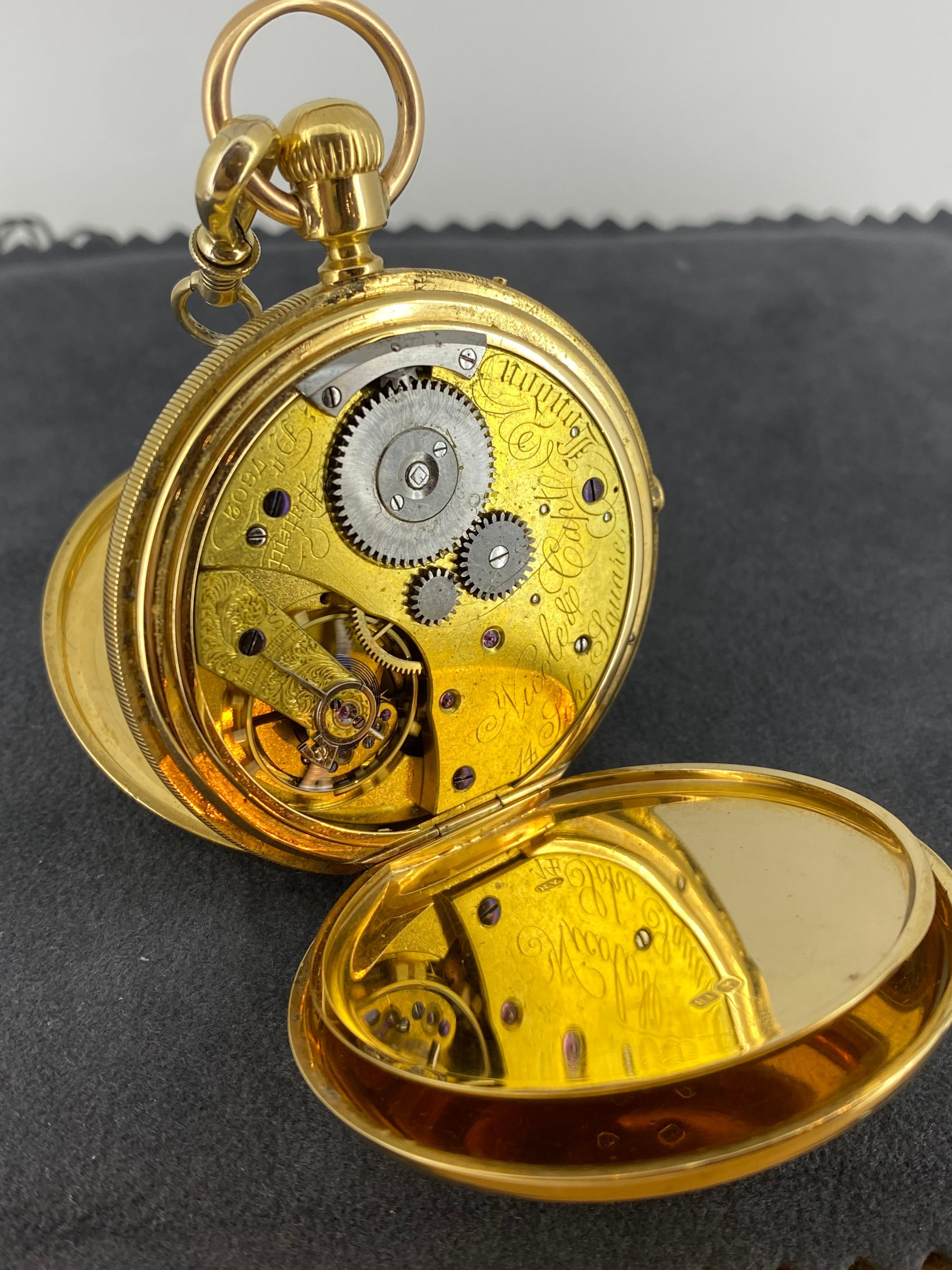 Victorien Nicole, A. Nielsen & Co London 18K Gold Double Hunter 53mm Pocket Watch en vente