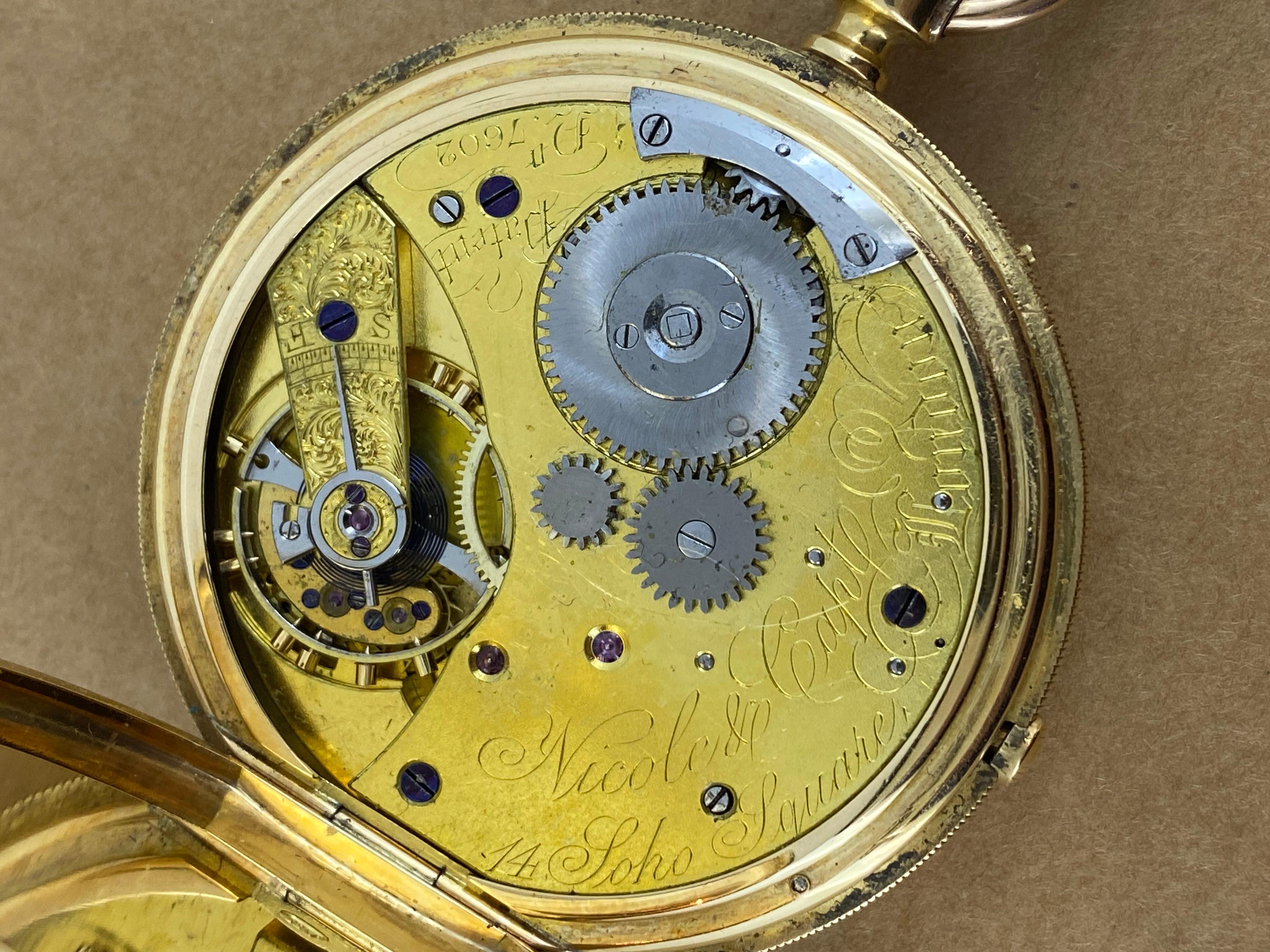 Nicole, A. Nielsen & Co London 18K Gold Double Hunter 53mm Pocket Watch Excellent état - En vente à MELBOURNE, AU