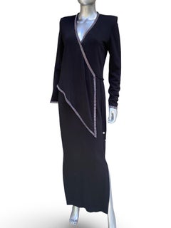 Nicole Bakti Tailored Black Wrap Cocktail  Kleid mit Strassbesatz Größe M