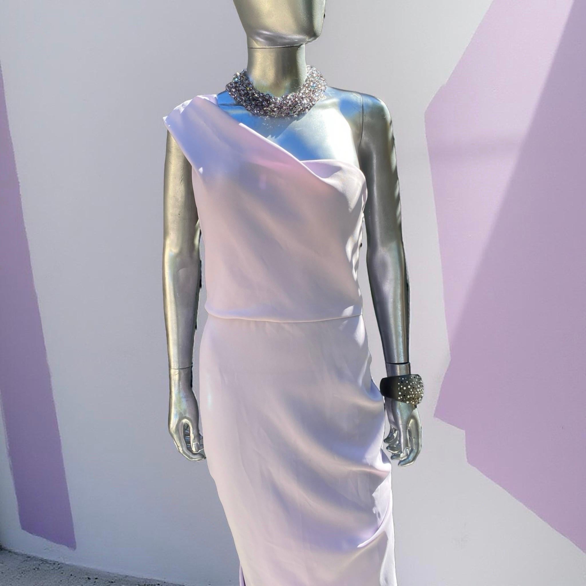 Nicole Batki Drapierte eine Schulter Sexy Lila Langes Kleid Größe 12 im Angebot 5