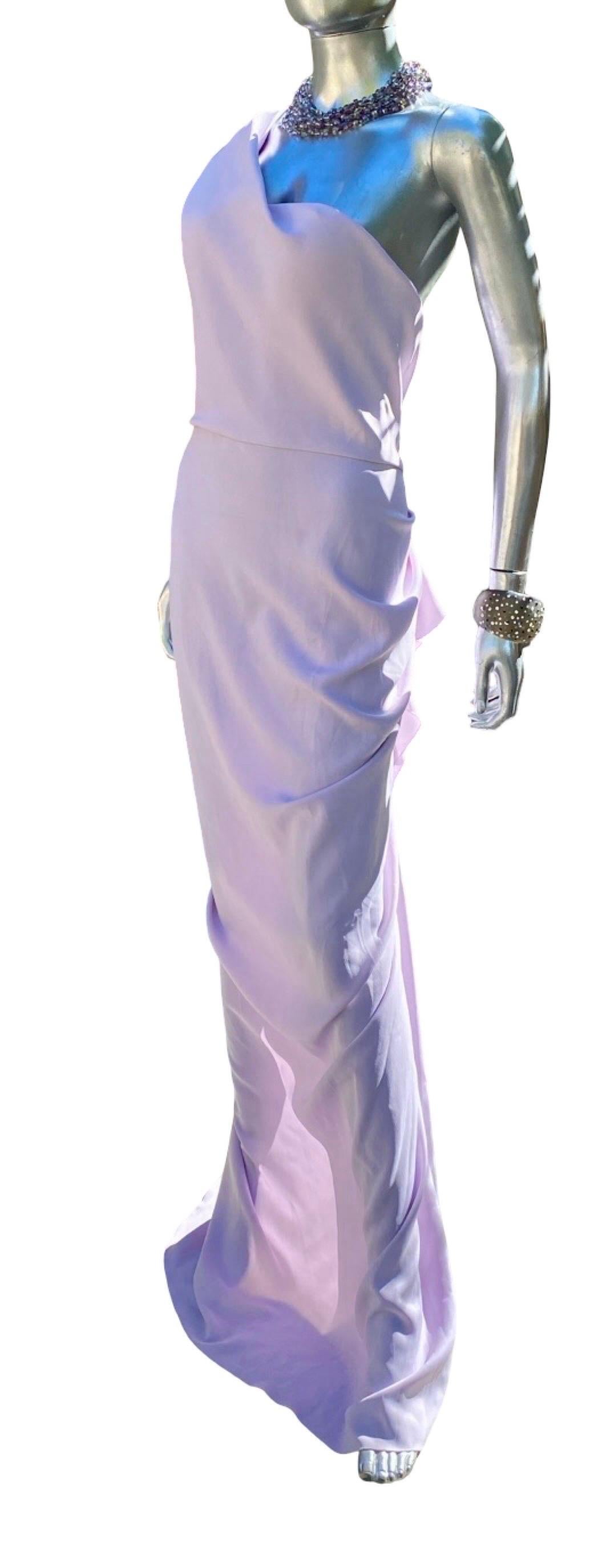 Nicole Batki Drapierte eine Schulter Sexy Lila Langes Kleid Größe 12 im Angebot 7