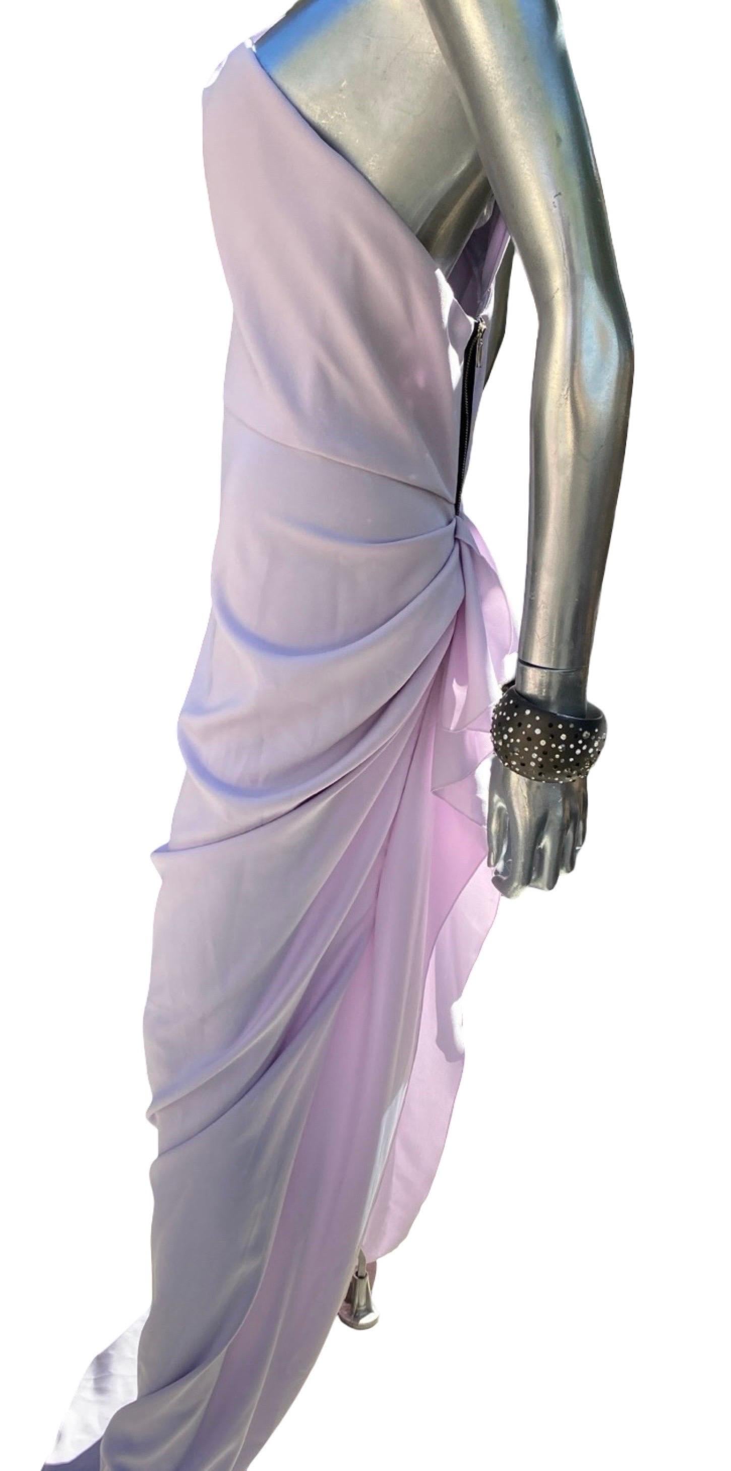 Nicole Batki Drapierte eine Schulter Sexy Lila Langes Kleid Größe 12 im Angebot 8