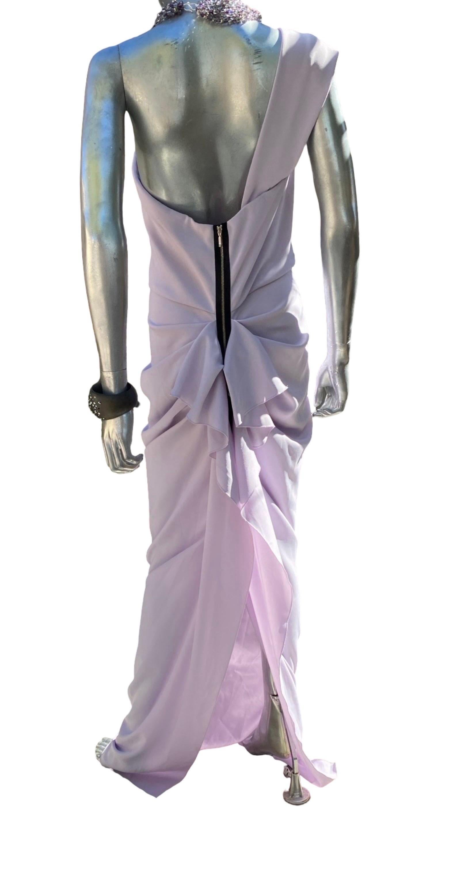 Nicole Batki Drapierte eine Schulter Sexy Lila Langes Kleid Größe 12 im Angebot 10