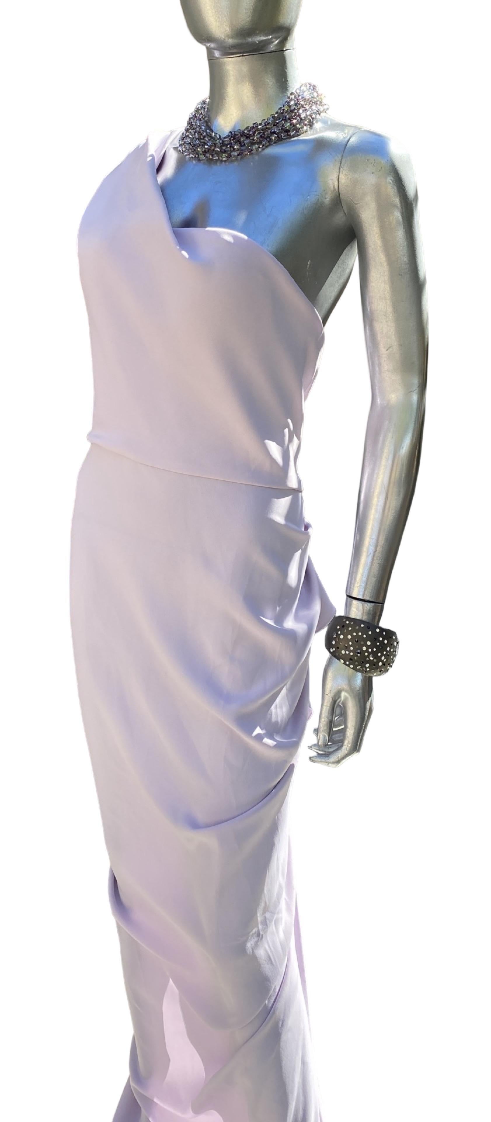 Nicole Batki Drapierte eine Schulter Sexy Lila Langes Kleid Größe 12 (Grau) im Angebot