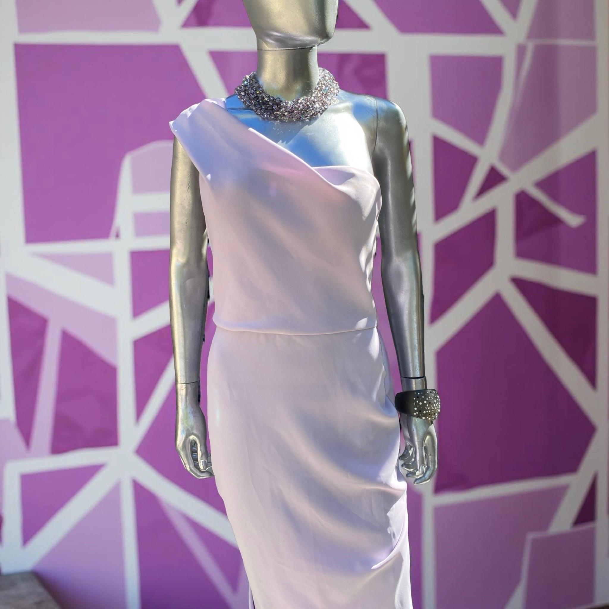 Nicole Batki Drapierte eine Schulter Sexy Lila Langes Kleid Größe 12 im Angebot 2