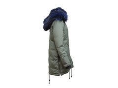 Nicole Benisti Blue Rabbit Fur Lined Hooded Coat