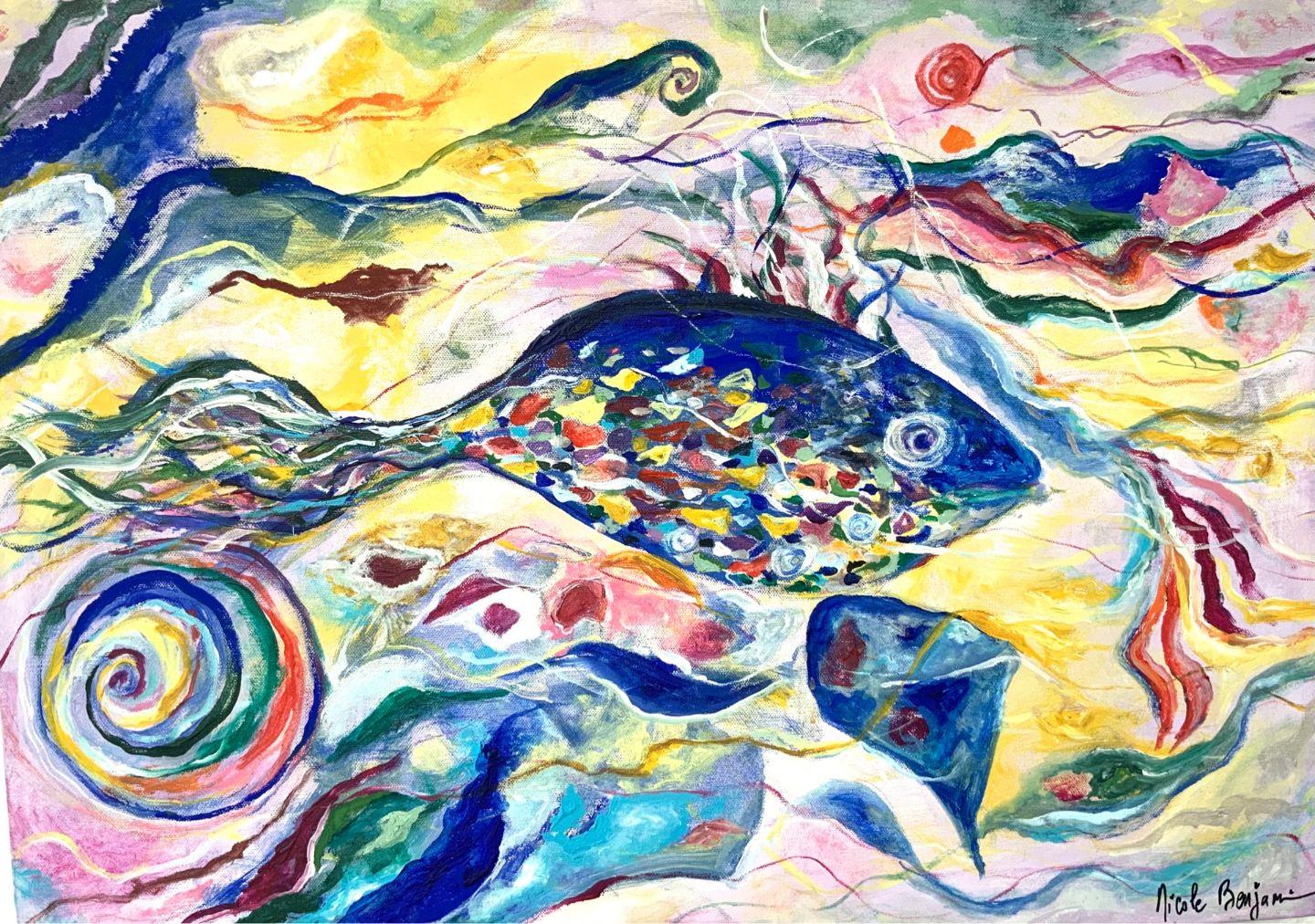 Acrílico y óleo sobre lienzo

Nicole Benjamin es una artista francesa nacida en 1949 que vive y trabaja en Bacoli, cerca de Nápoles (Italia).