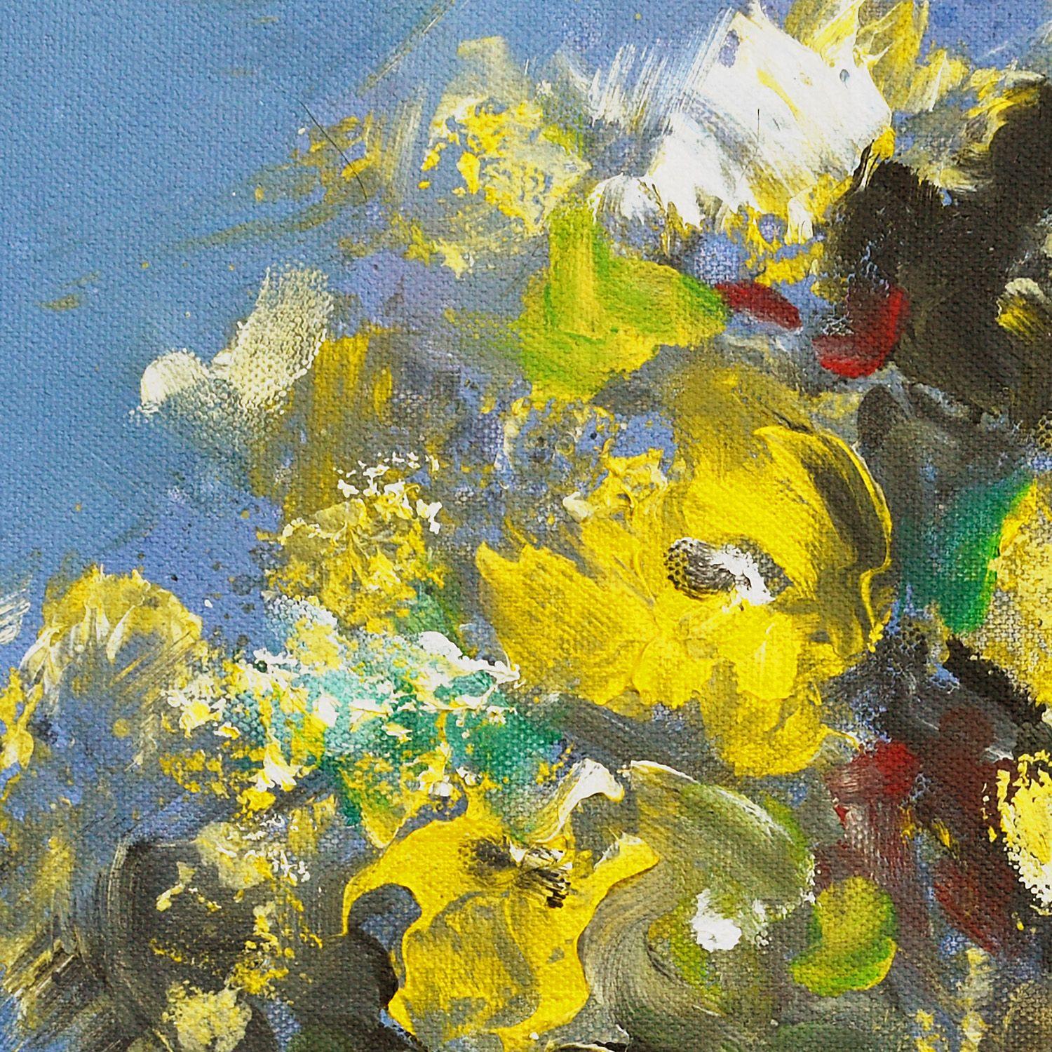 Blumen in weißem Krug, Gemälde, Acryl auf Leinwand (Impressionismus), Painting, von Nicole Daniah Sidonie