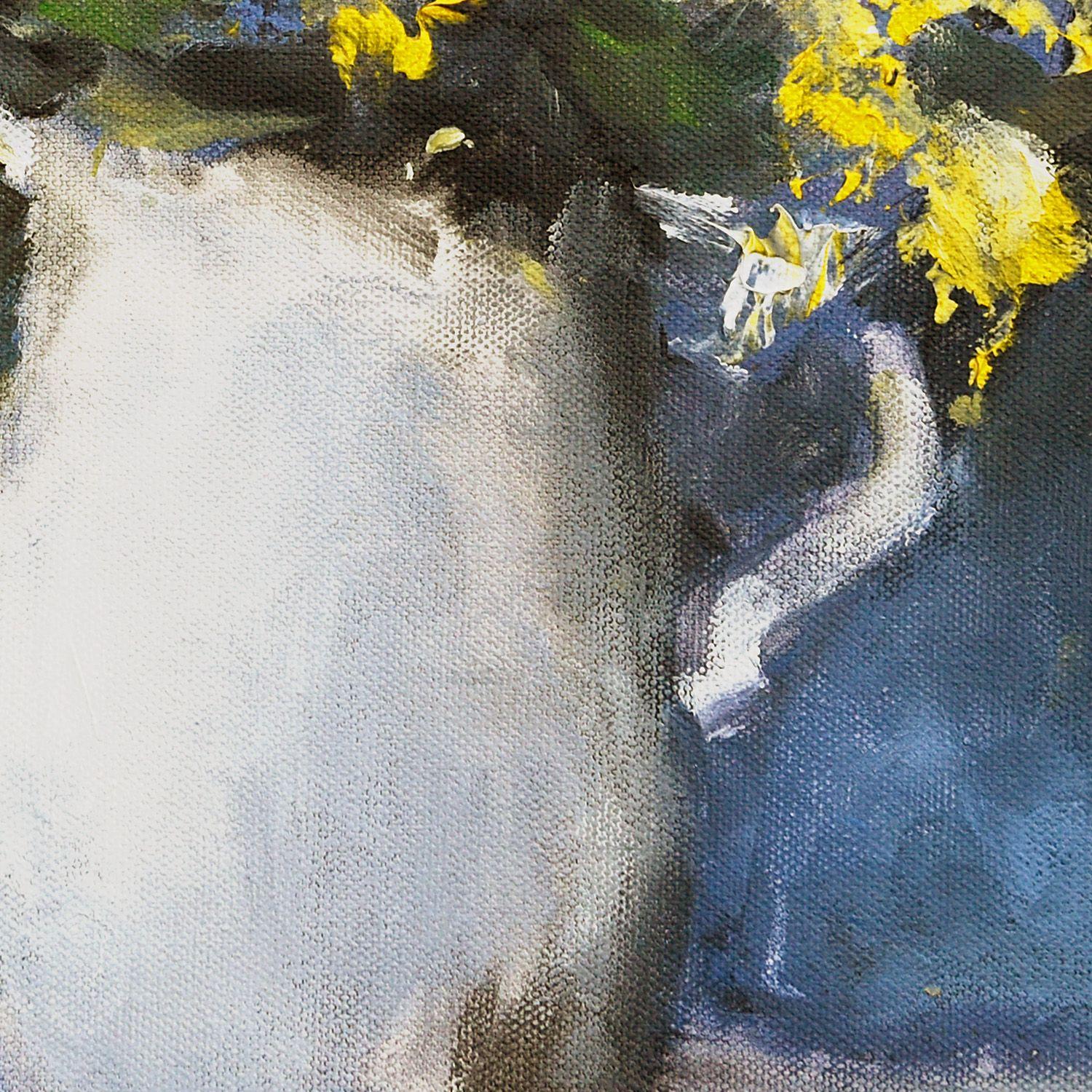 Fleurs dans un pichet blanc, peinture, acrylique sur toile en vente 1