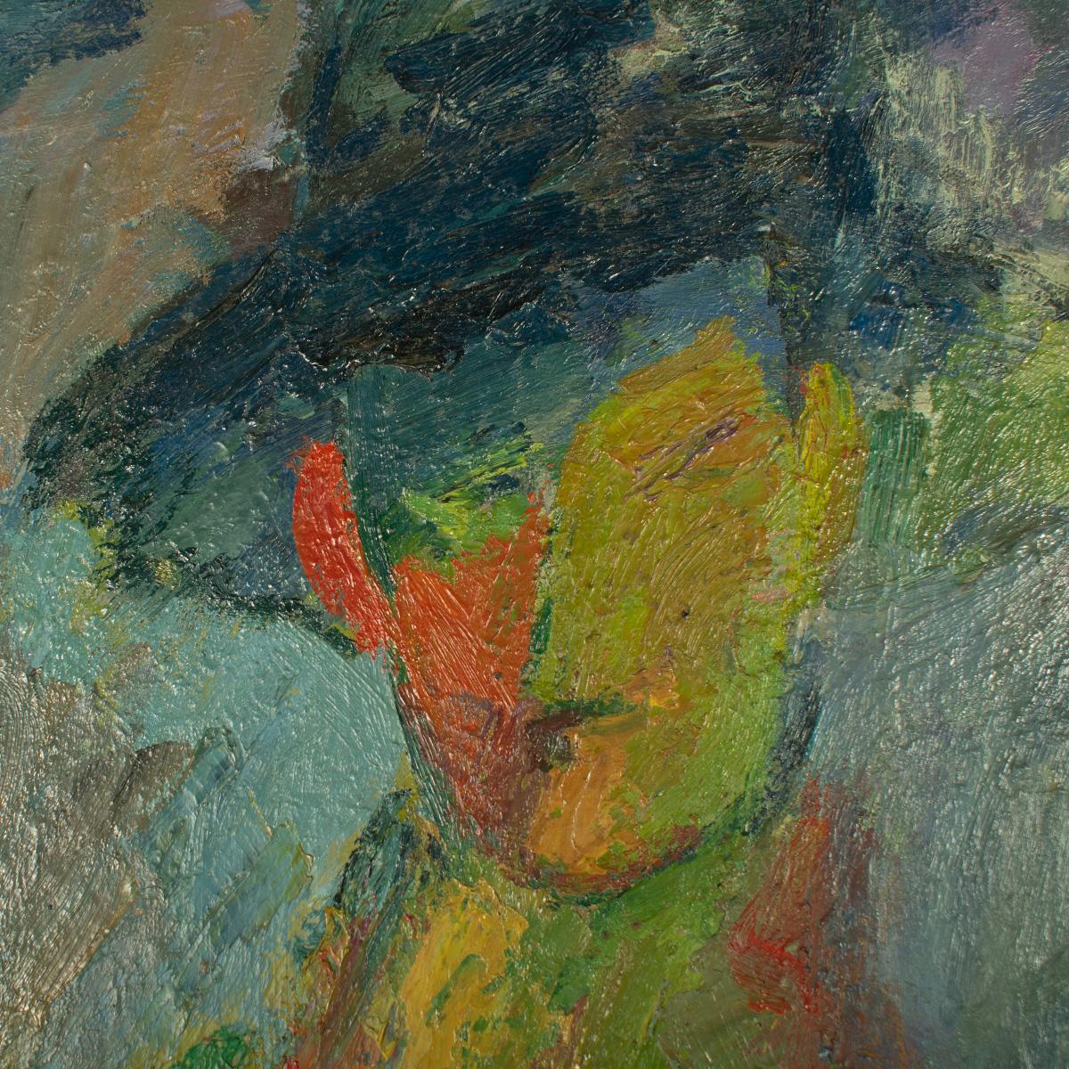 Nicole Devraigne - French oil on board - The Man in the Hat

Size: 50 x 61 unframed

A bold and vibrant abstract painting of a male figure in a hat.
