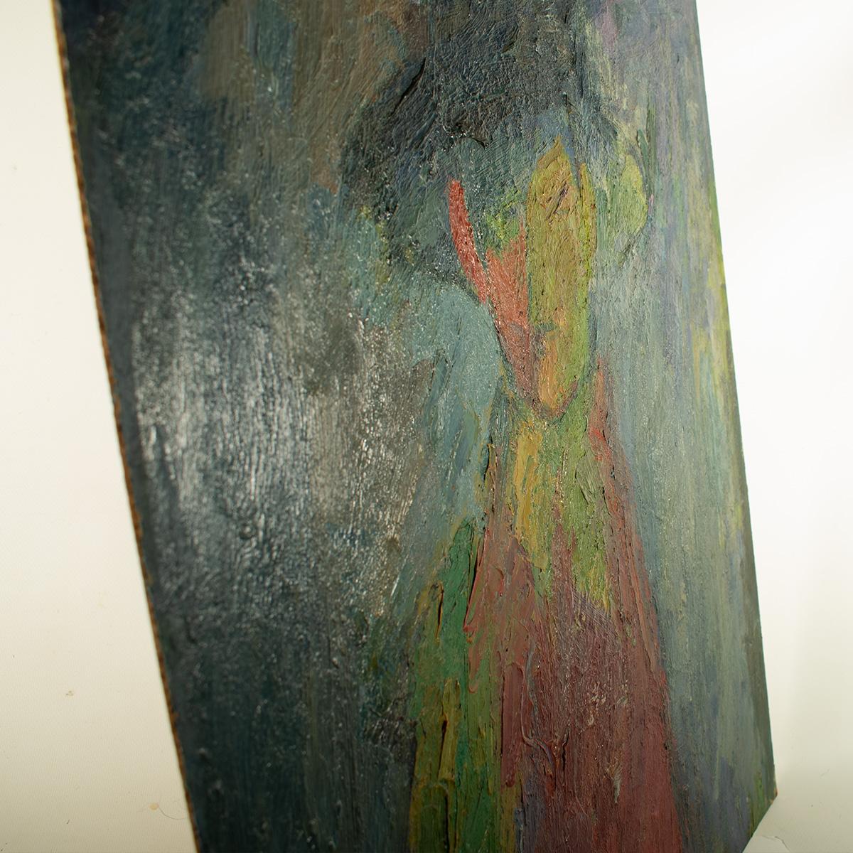 20th Century Nicole Devraigne - French oil on board - The Man in the Hat For Sale