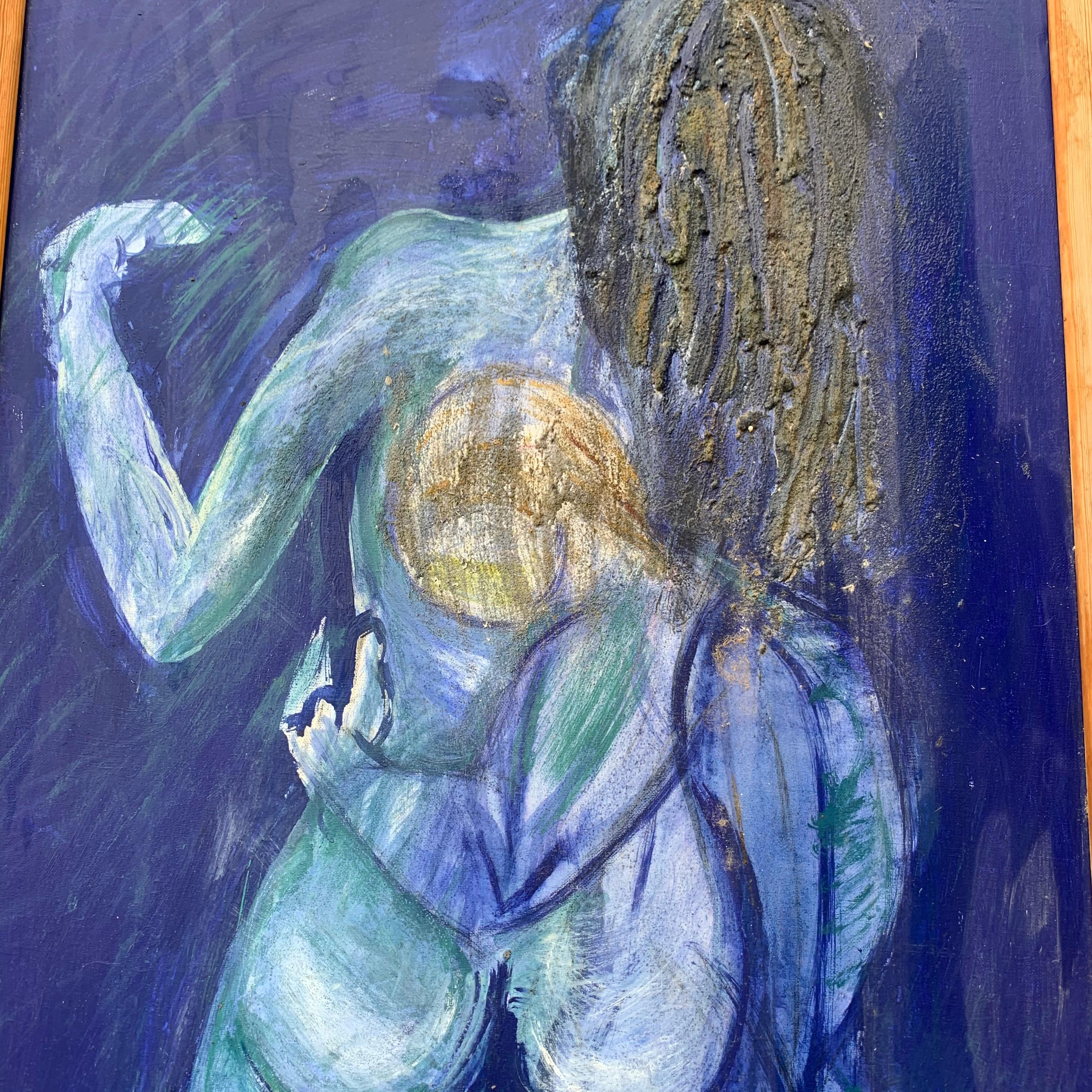 Nicole Durand Nude Painting – Erotismus Blaues Gemälde aus Acryl und Mischtechnik Liebesgemälde