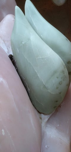 21st Century Contemporary Alabaster Green and Pink Steatite Sculpture