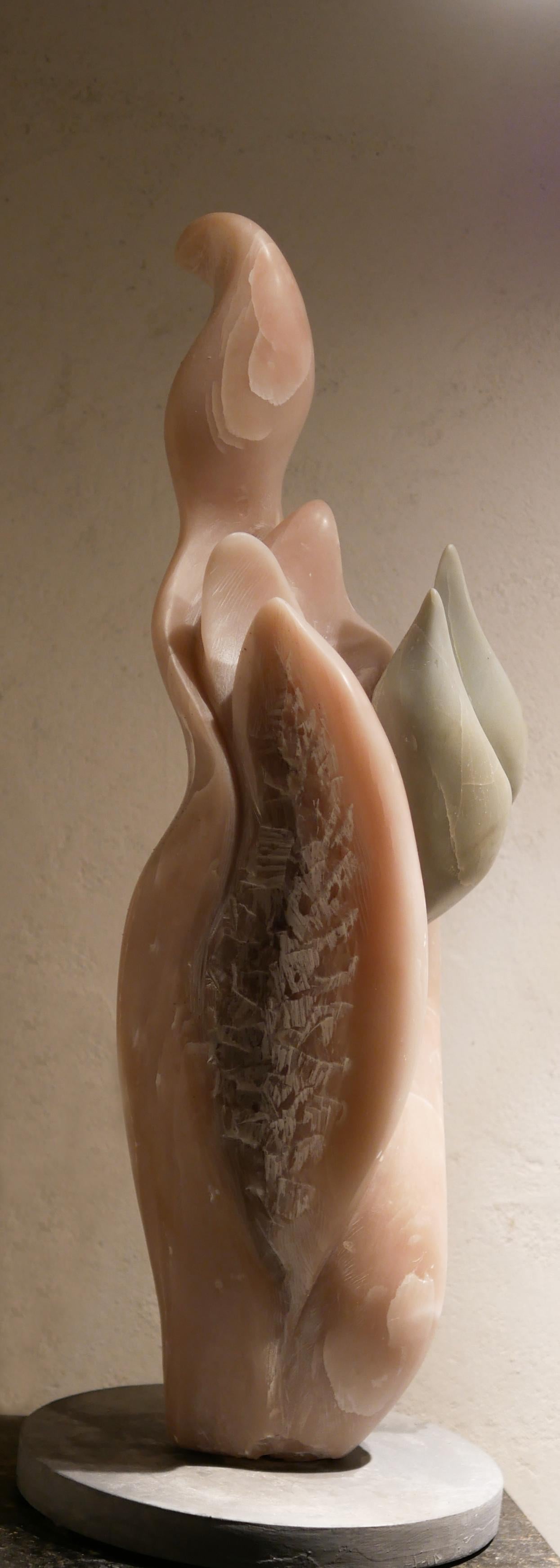 Nicole Durand Abstract Sculpture - 21st Century Contemporary Alabaster Green and Pink Steatite Sculpture 