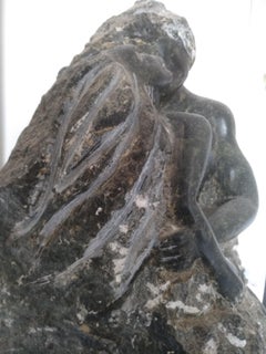 Fusion, 21rst Century Impressionist dark green Alabaster Sculpture