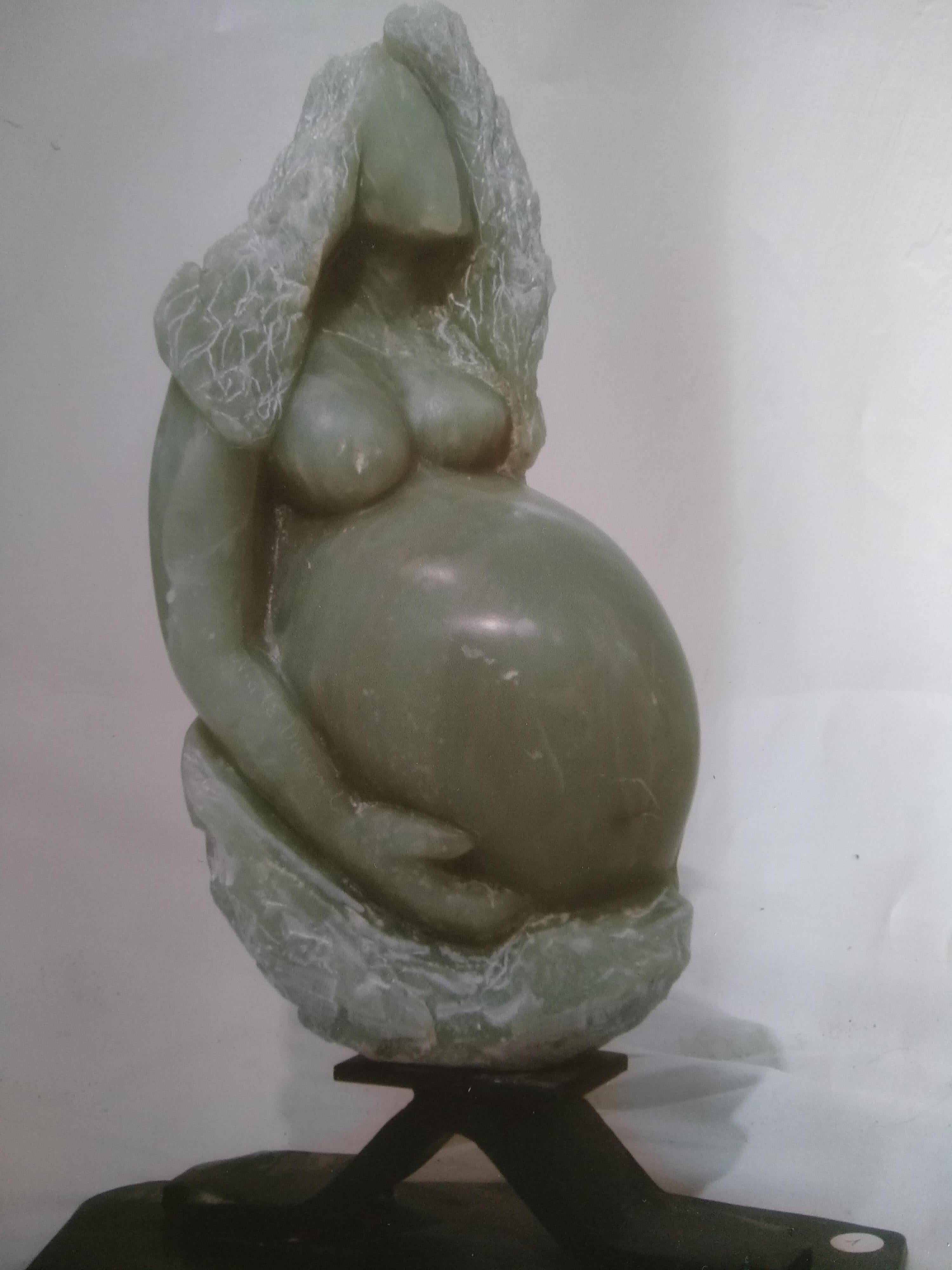 Nicole Durand Figurative Sculpture - Green Alabaster Sculpture  Maternity