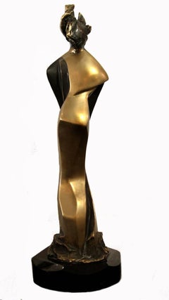 Lovers; Nicole Durand (French 1957); bronze sculpture and marble base; signed