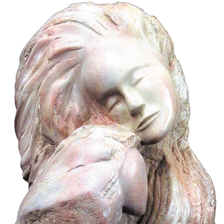 Pink Alabaster Sculpture , Unconditional Love - White Nude Sculpture by Nicole Durand