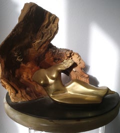 Protege- 21st Century Abstract Impressionist Wood Bronze Stone Sculpture  