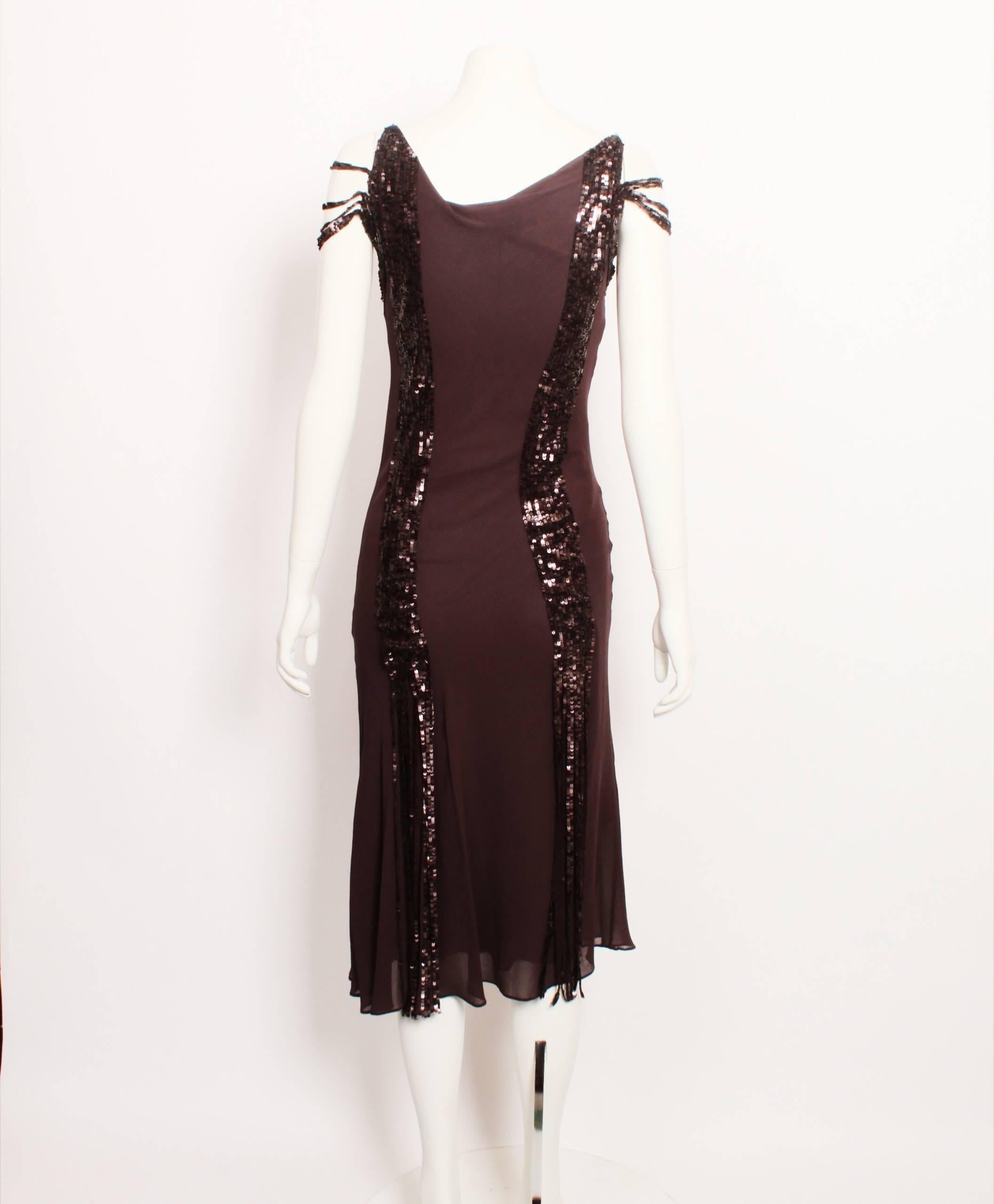 Black Nicole Farhi 1920s Style Silk Flapper Dress With Sequin Strip Detail For Sale