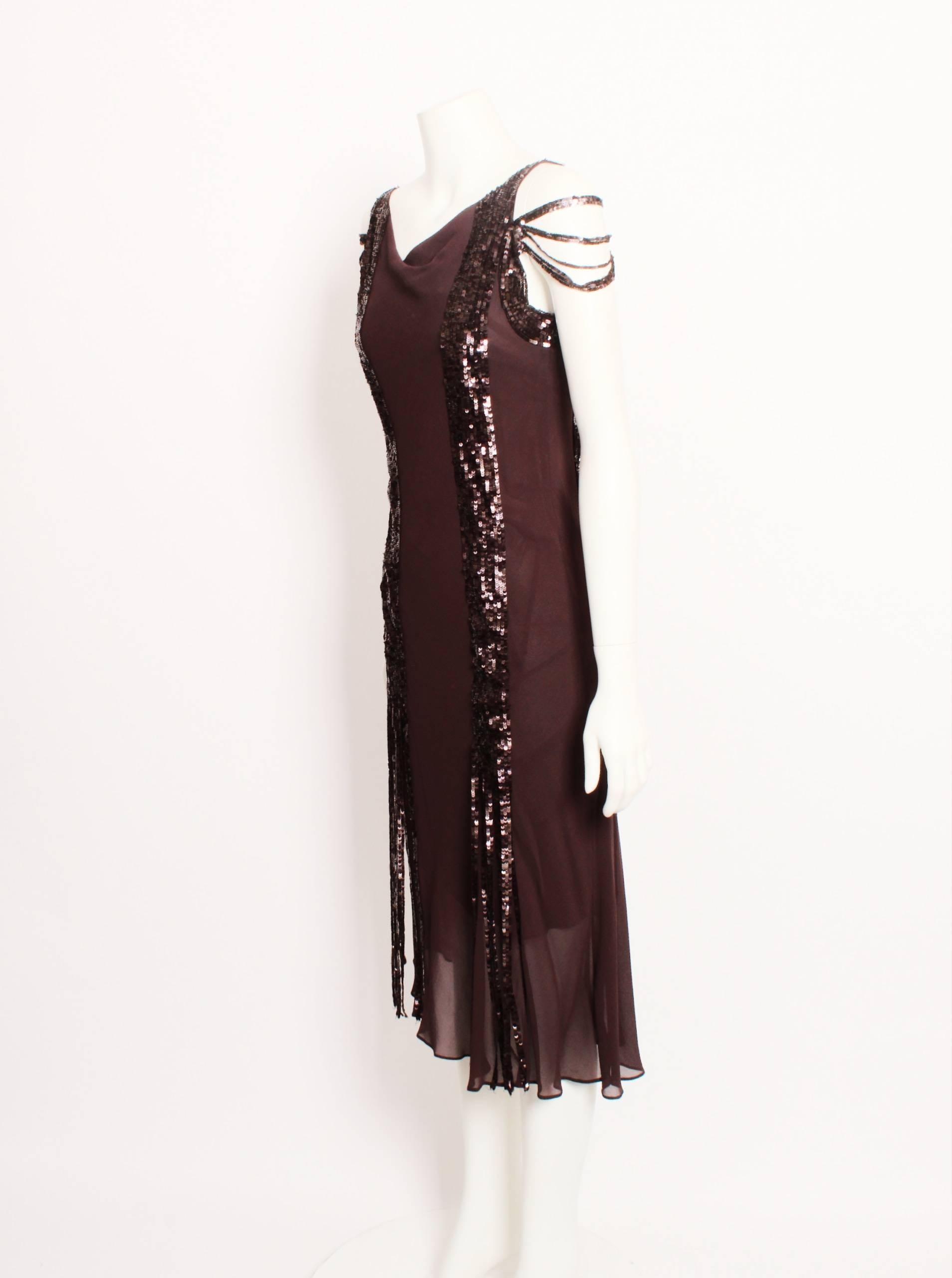 Women's Nicole Farhi 1920s Style Silk Flapper Dress With Sequin Strip Detail For Sale
