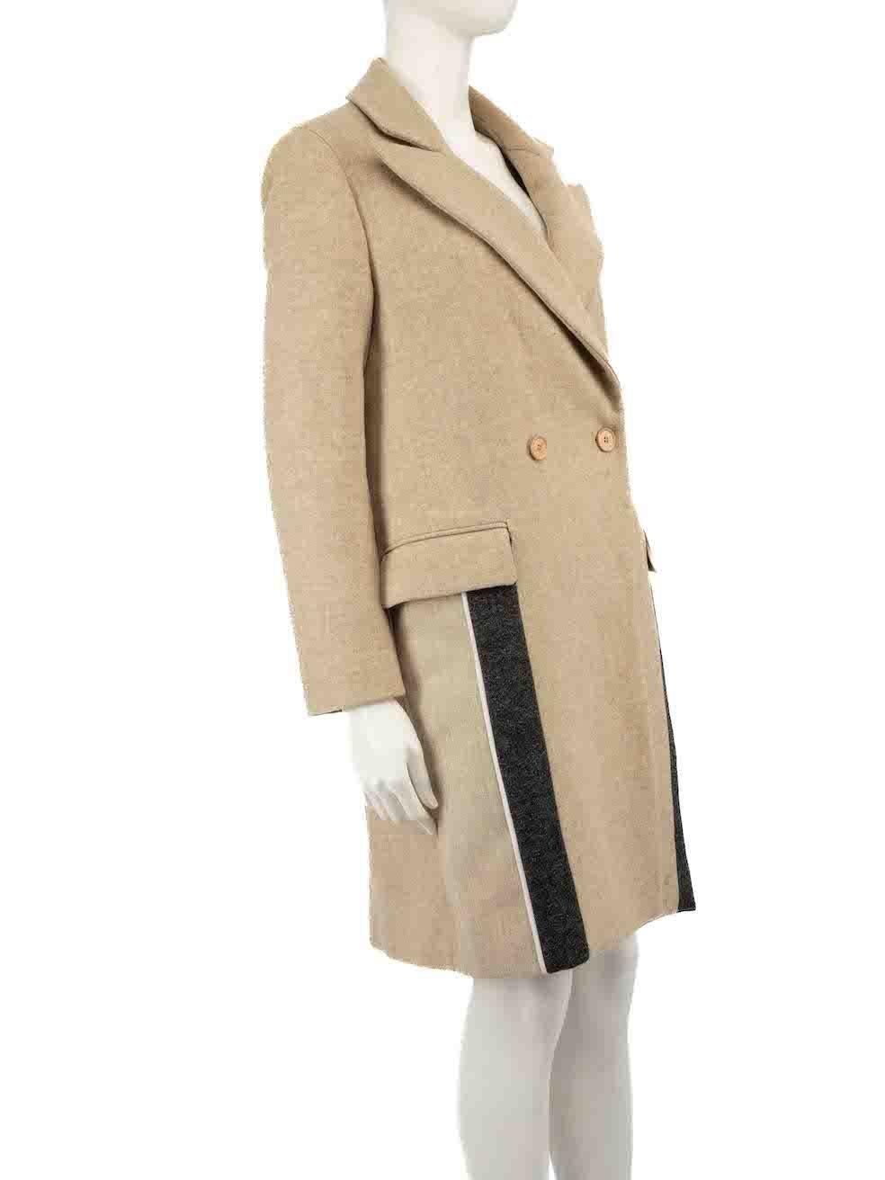CONDITION is Good. Minor wear to coat is evident. Light wear to lining, with discolouration to the back neck, brand label and underarms, with some pulling to the underarm seams. There are also marks to the sleeve edges, front lapel and front hem.