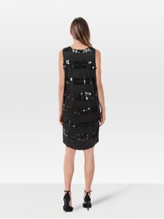 Nicole Farhi - Vestito al ginocchio in seta nera con paillettes, taglia M.