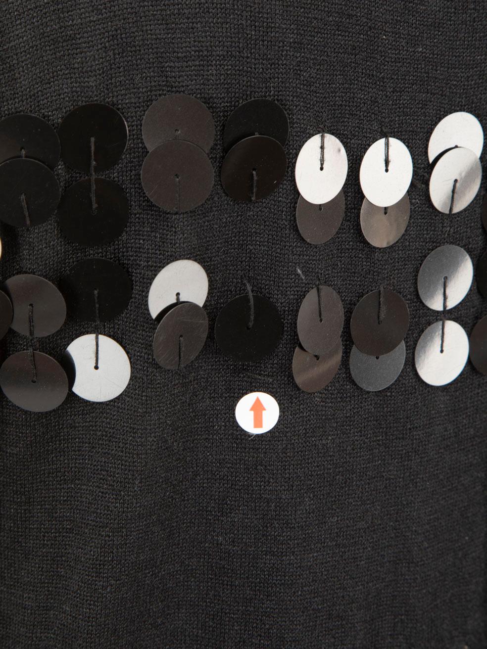 Nicole Farhi Schwarzes Seidenpailletten-Knielanges Kleid Größe M Damen im Angebot