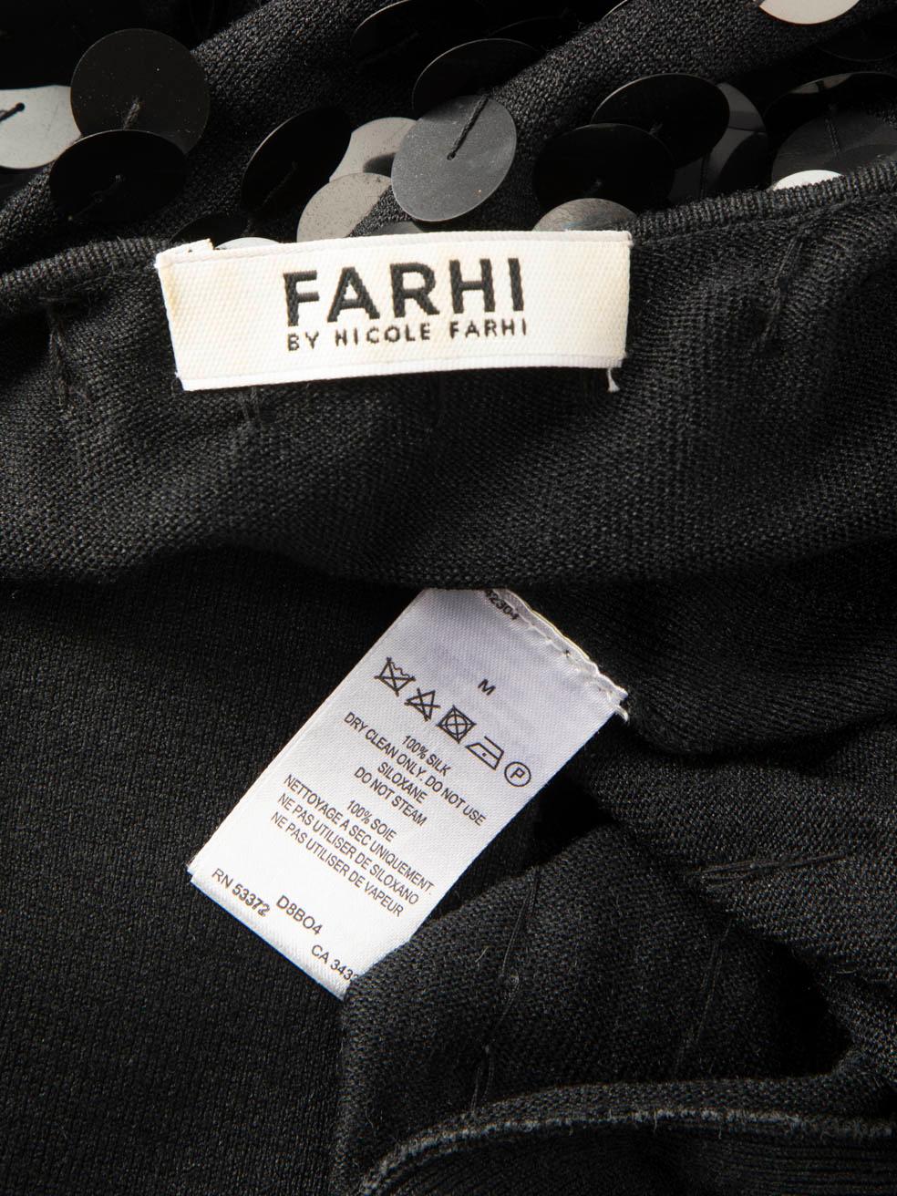 Nicole Farhi Schwarzes Seidenpailletten-Knielanges Kleid Größe M im Angebot 3