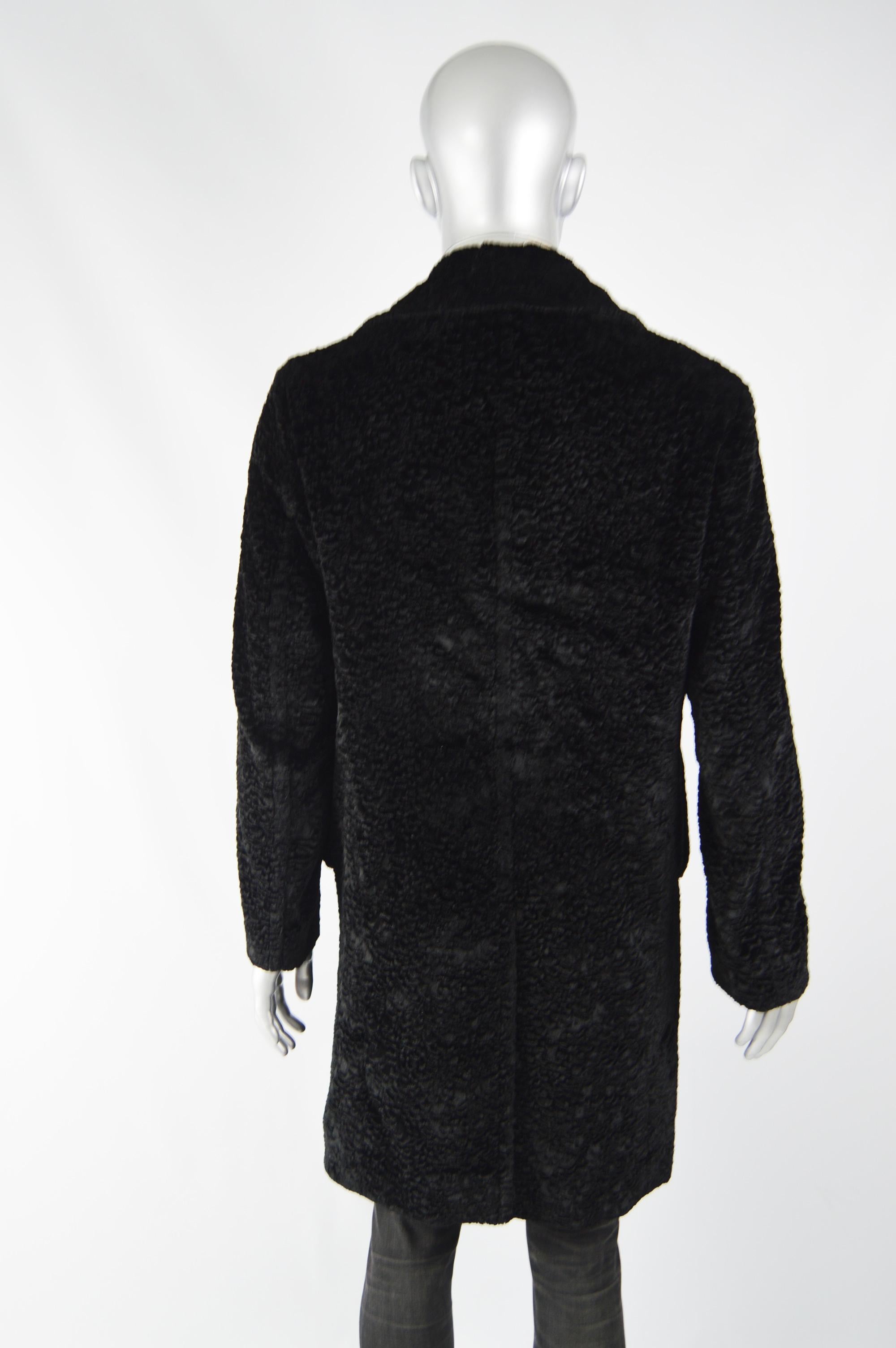Nicole Farhi Men's Vintage Black Faux Fur Coat For Sale 4